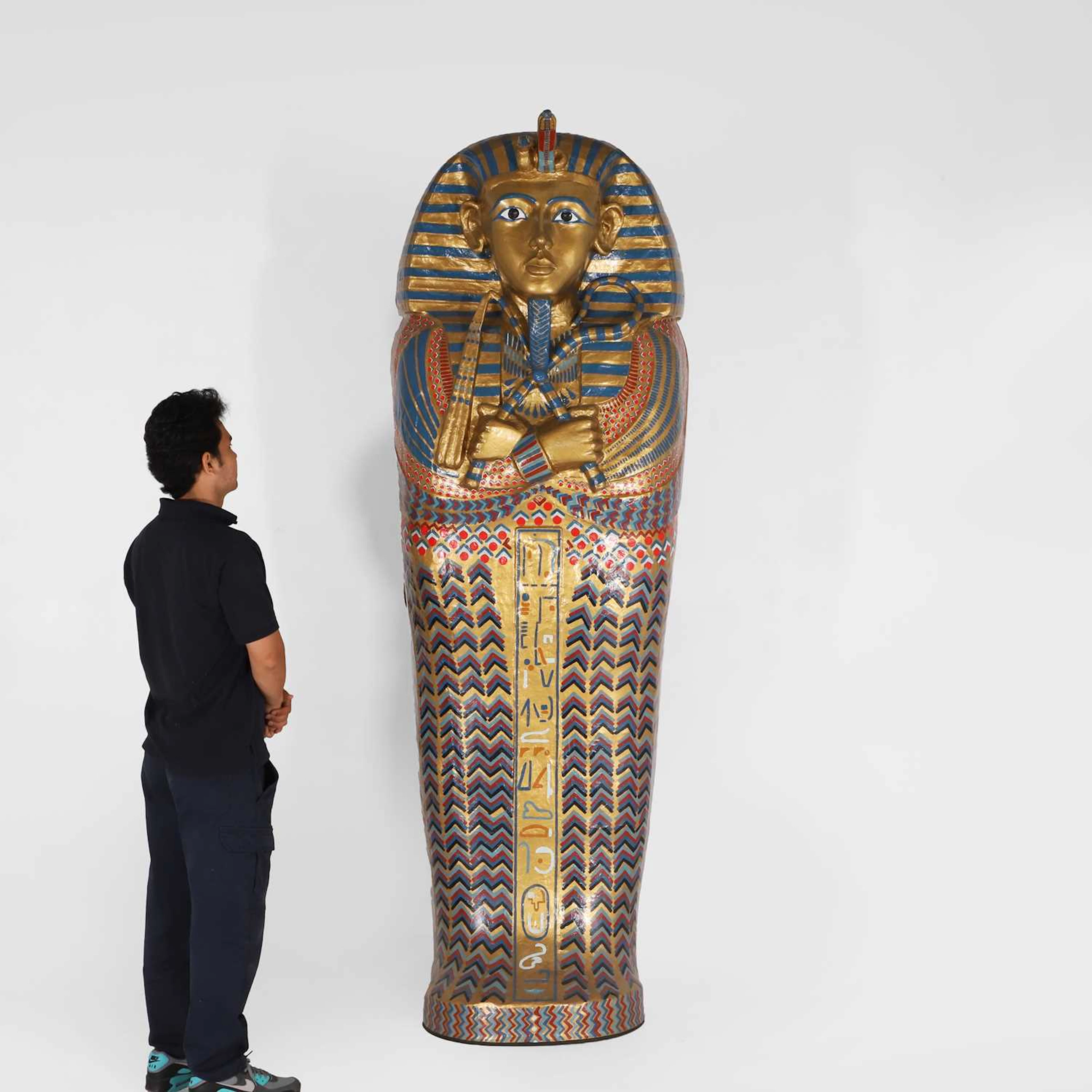 A large papier mâché Tutankhamun sarcophagus