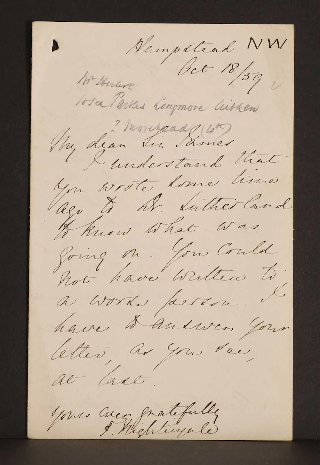 Florence NIGHTINGALE- Autograph Letter SIGNED (To Sir James Clark). 4 pages.