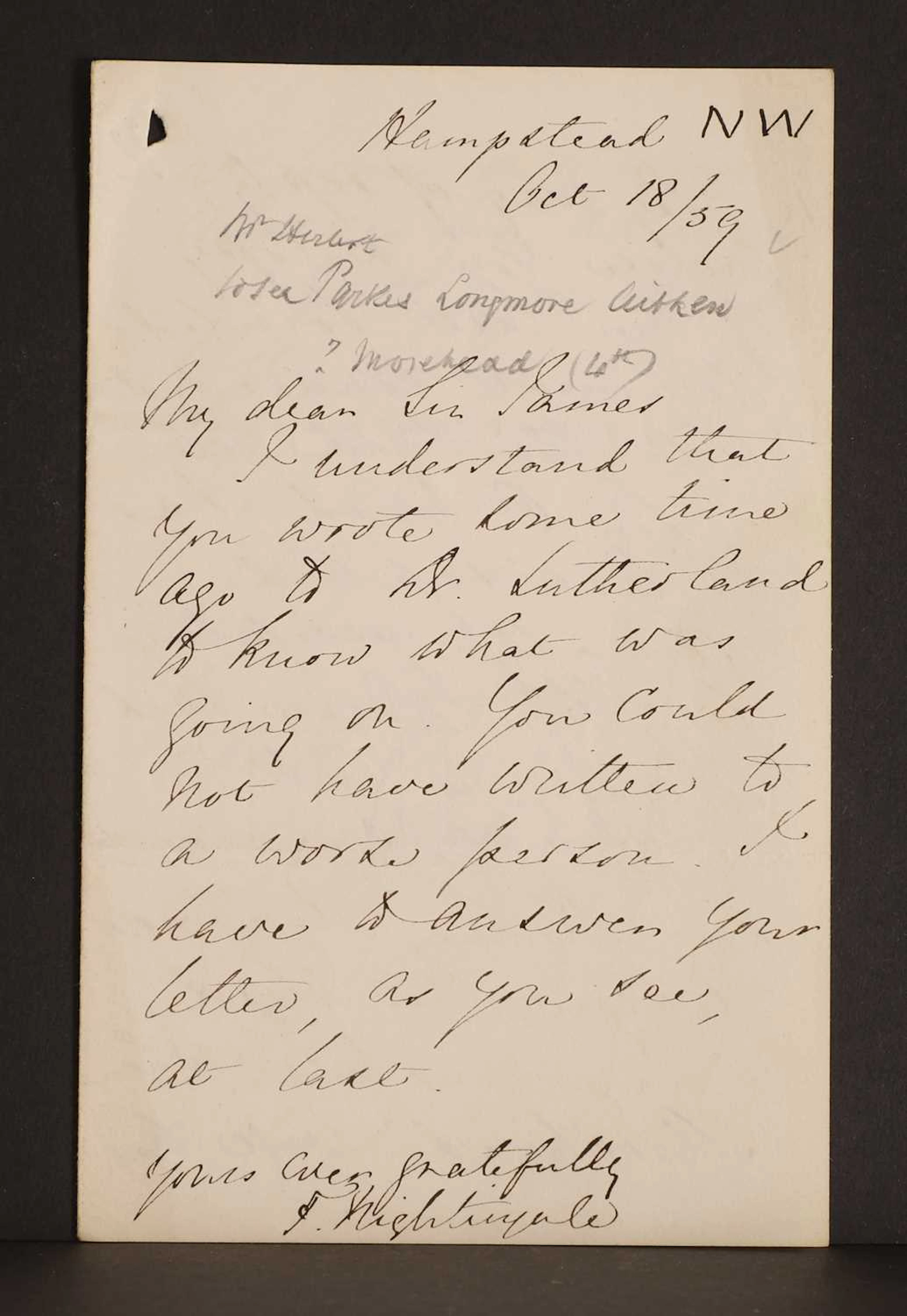 Florence NIGHTINGALE- Autograph Letter SIGNED (To Sir James Clark). 4 pages.