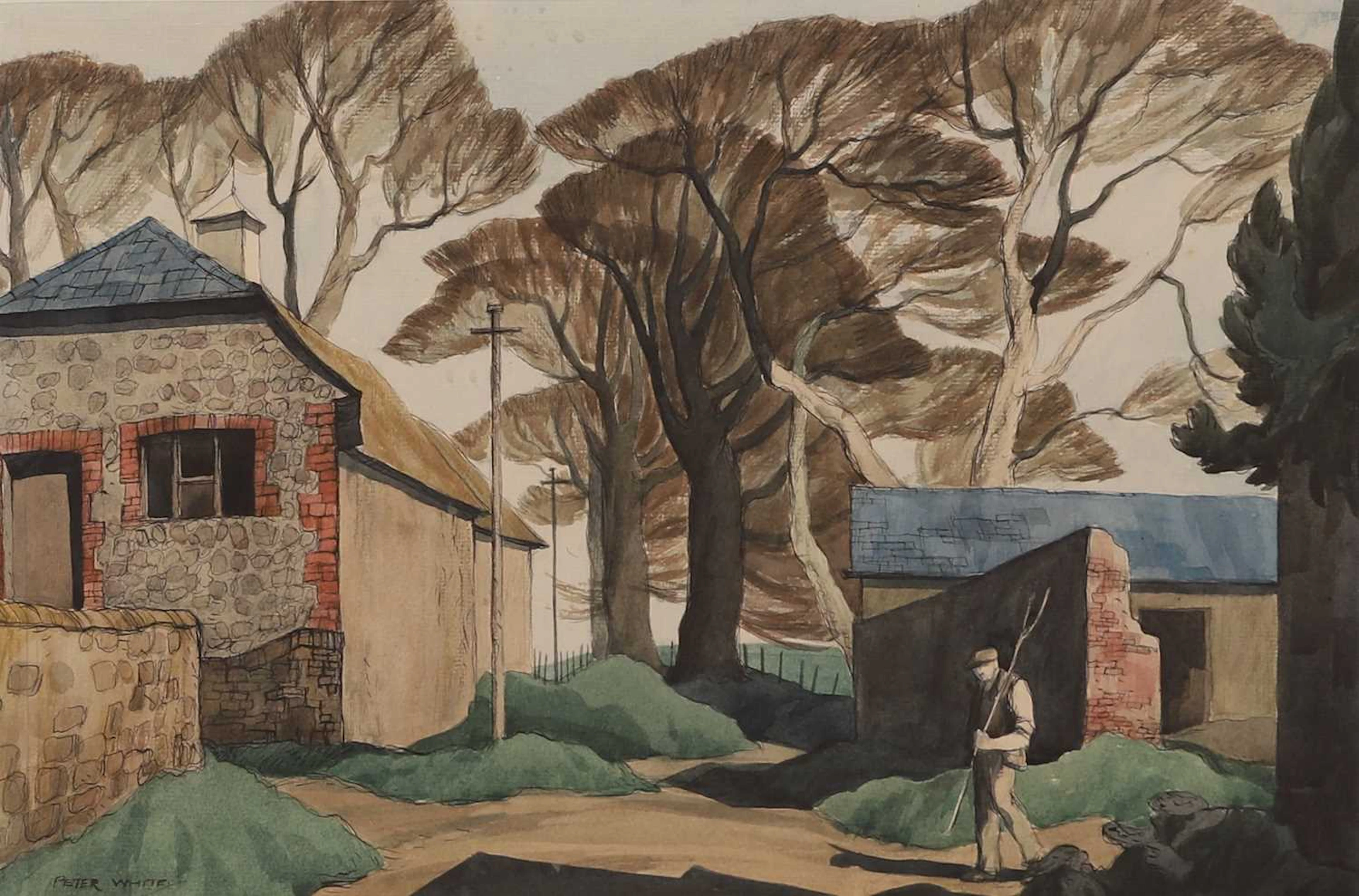 ▲ Peter White (British, 1929-2016) A farm worker and farm buildings