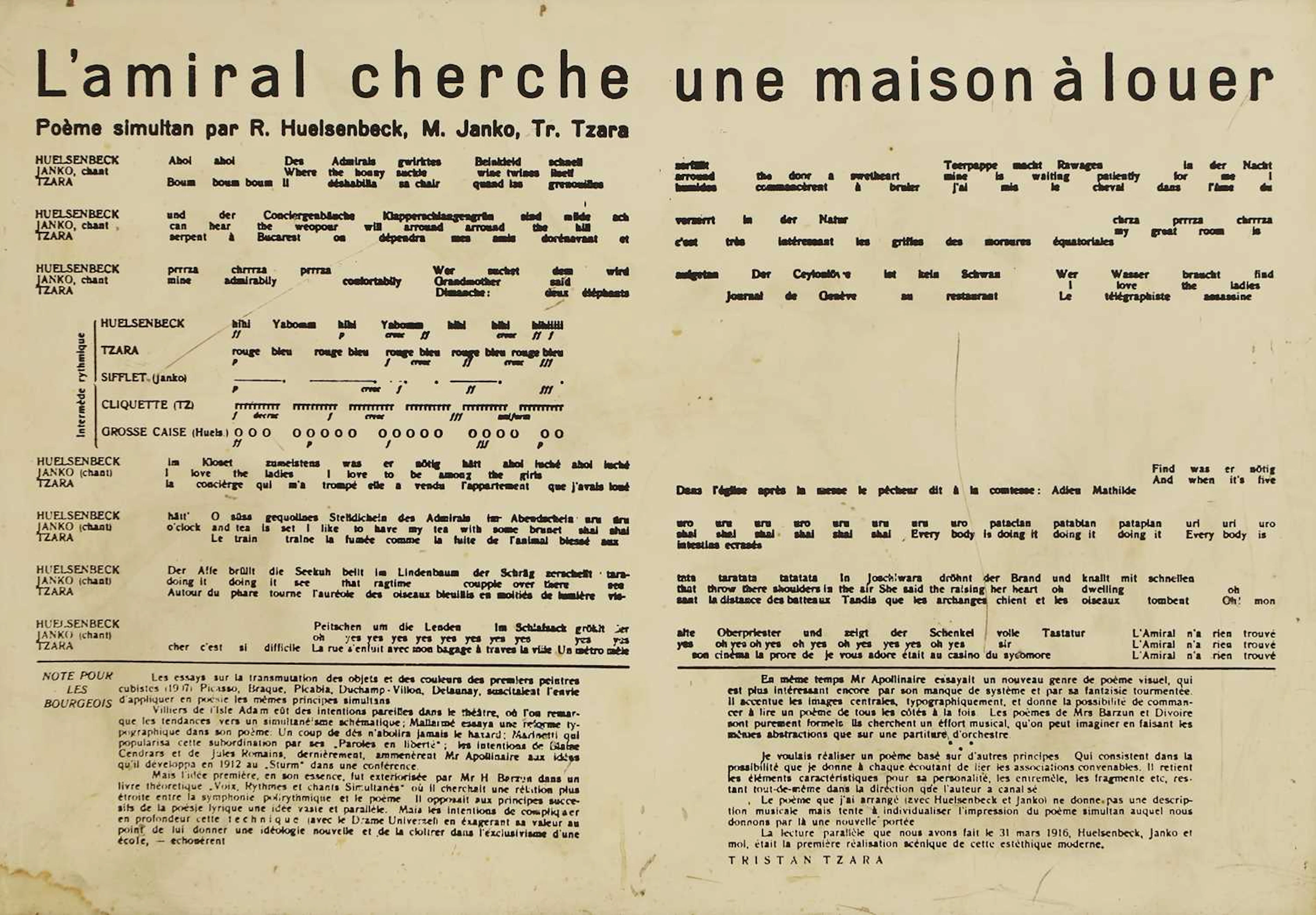 ▲ Tristan Tzara (Romanian-French, 1896-1963) 'L'Amiral Cherche une