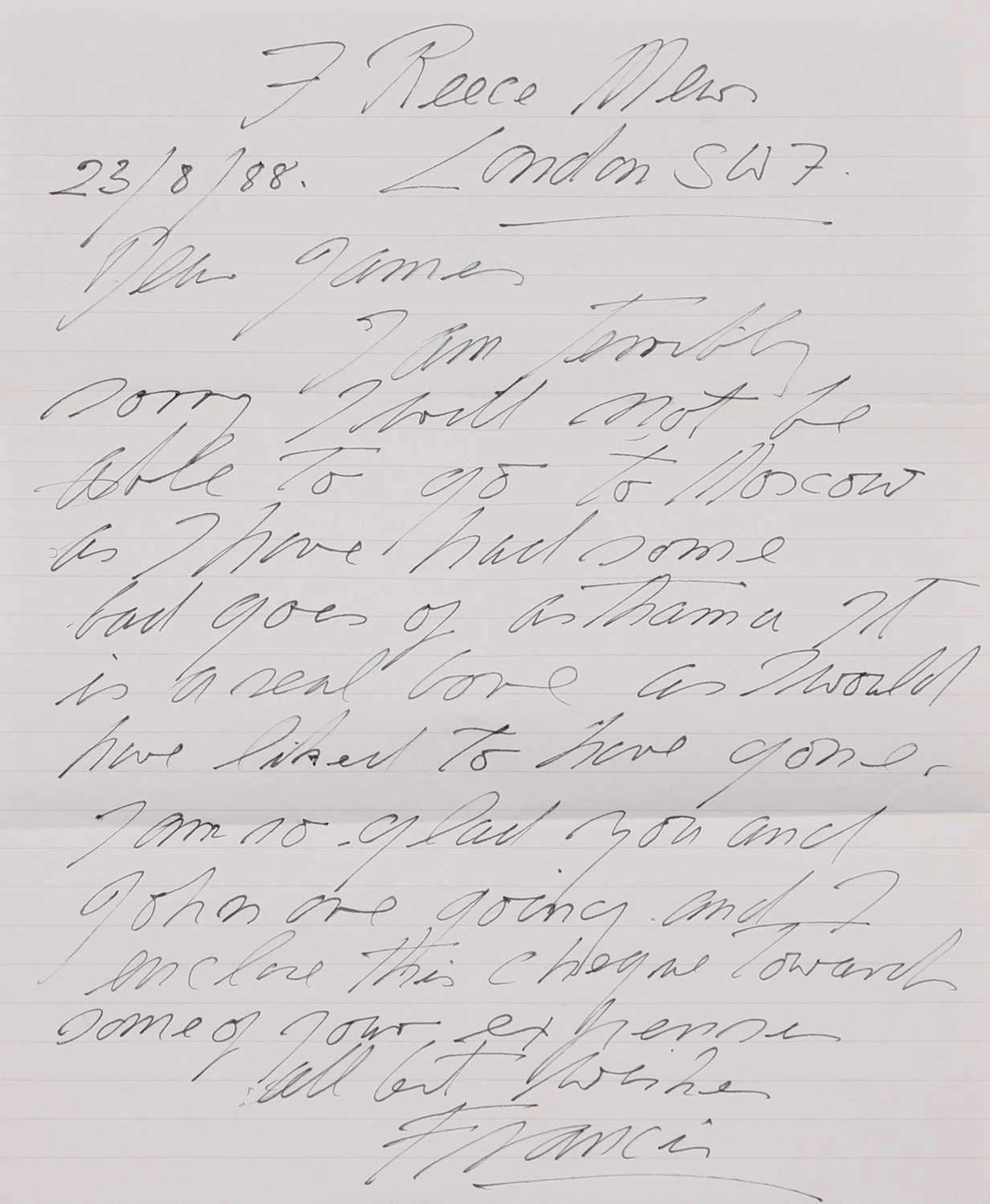 Francis Bacon (British, 1909-1992) A handwritten letter from Francis