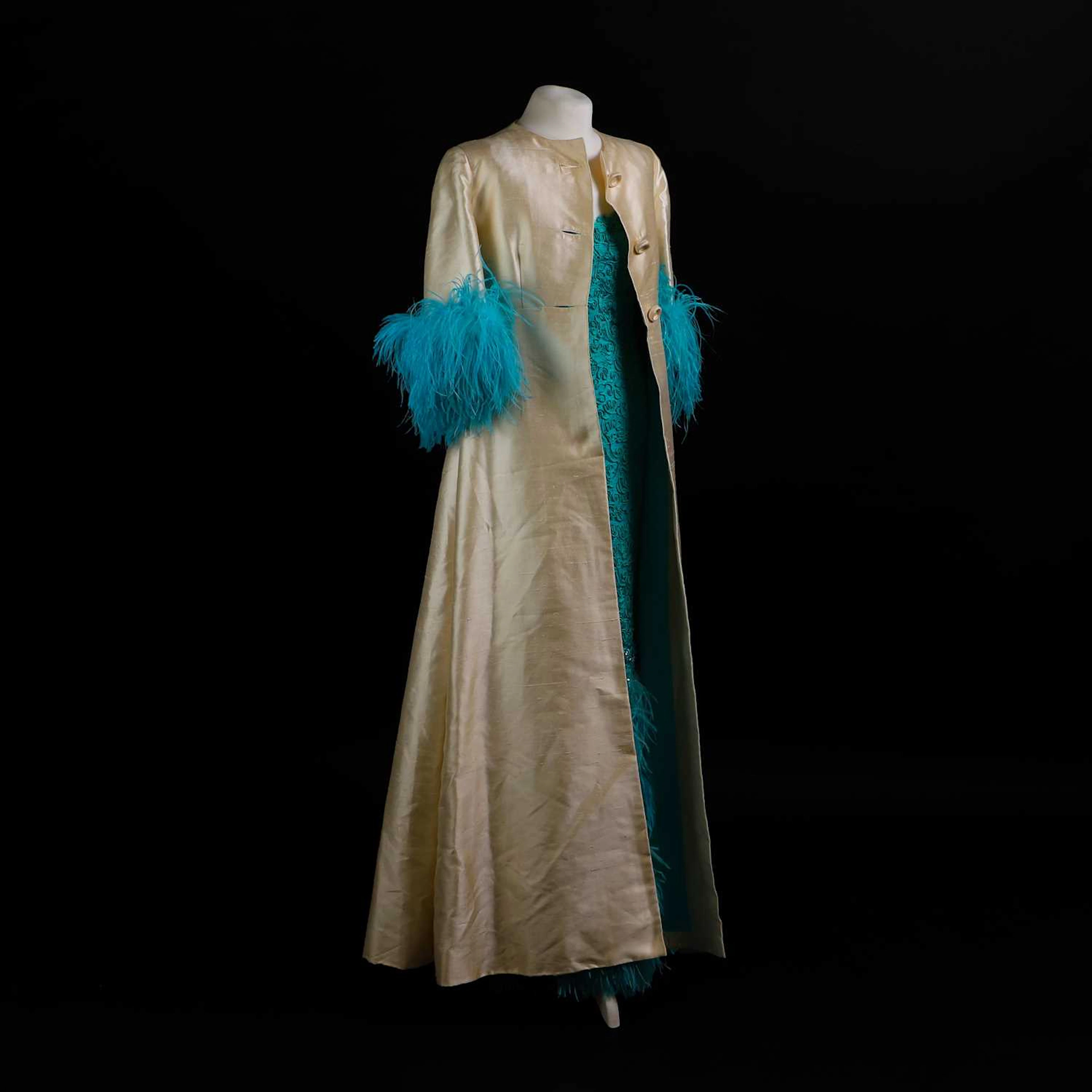 A Norman Hartnell silk coat and occasion dress
