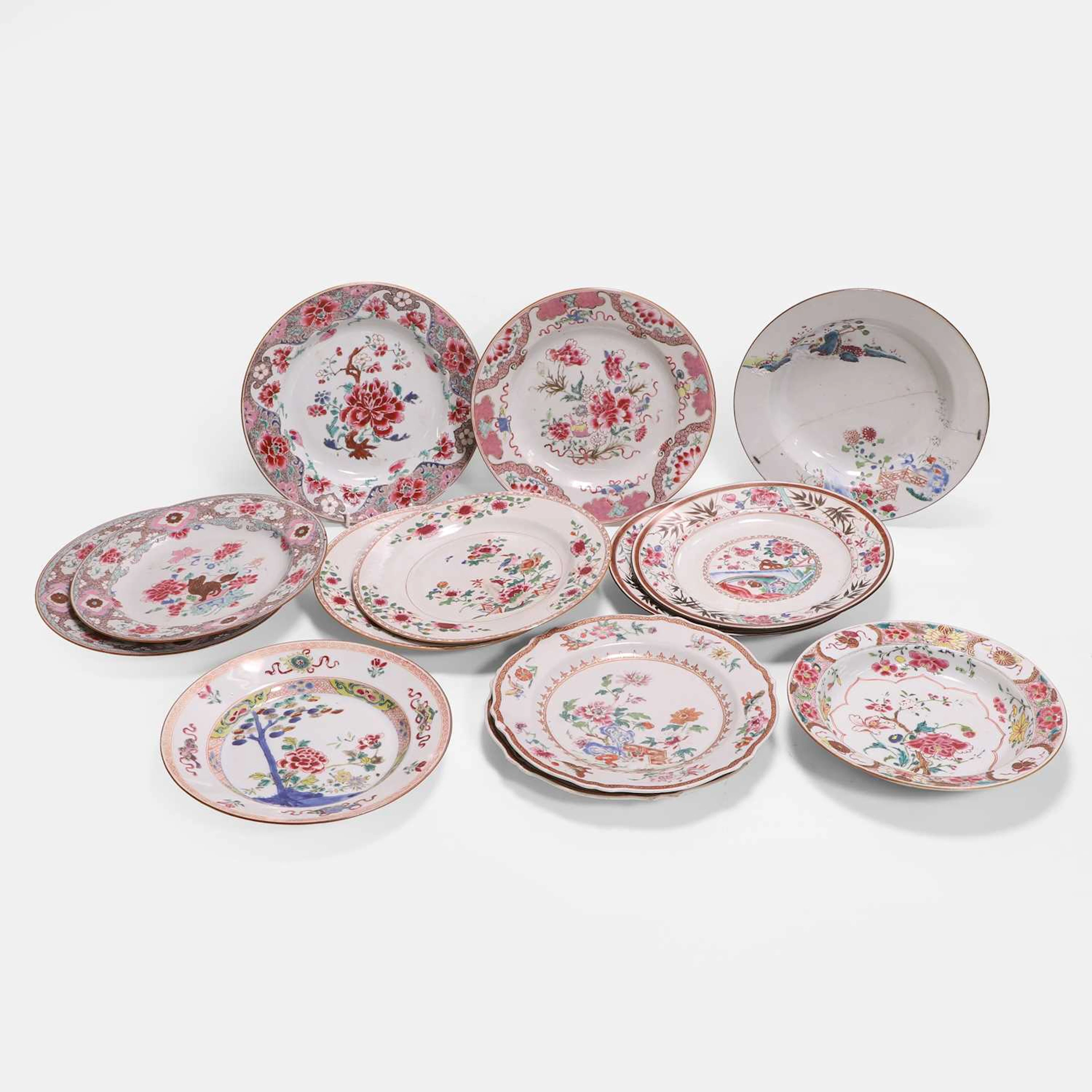 A collection of Chinese famille rose plates 18th century