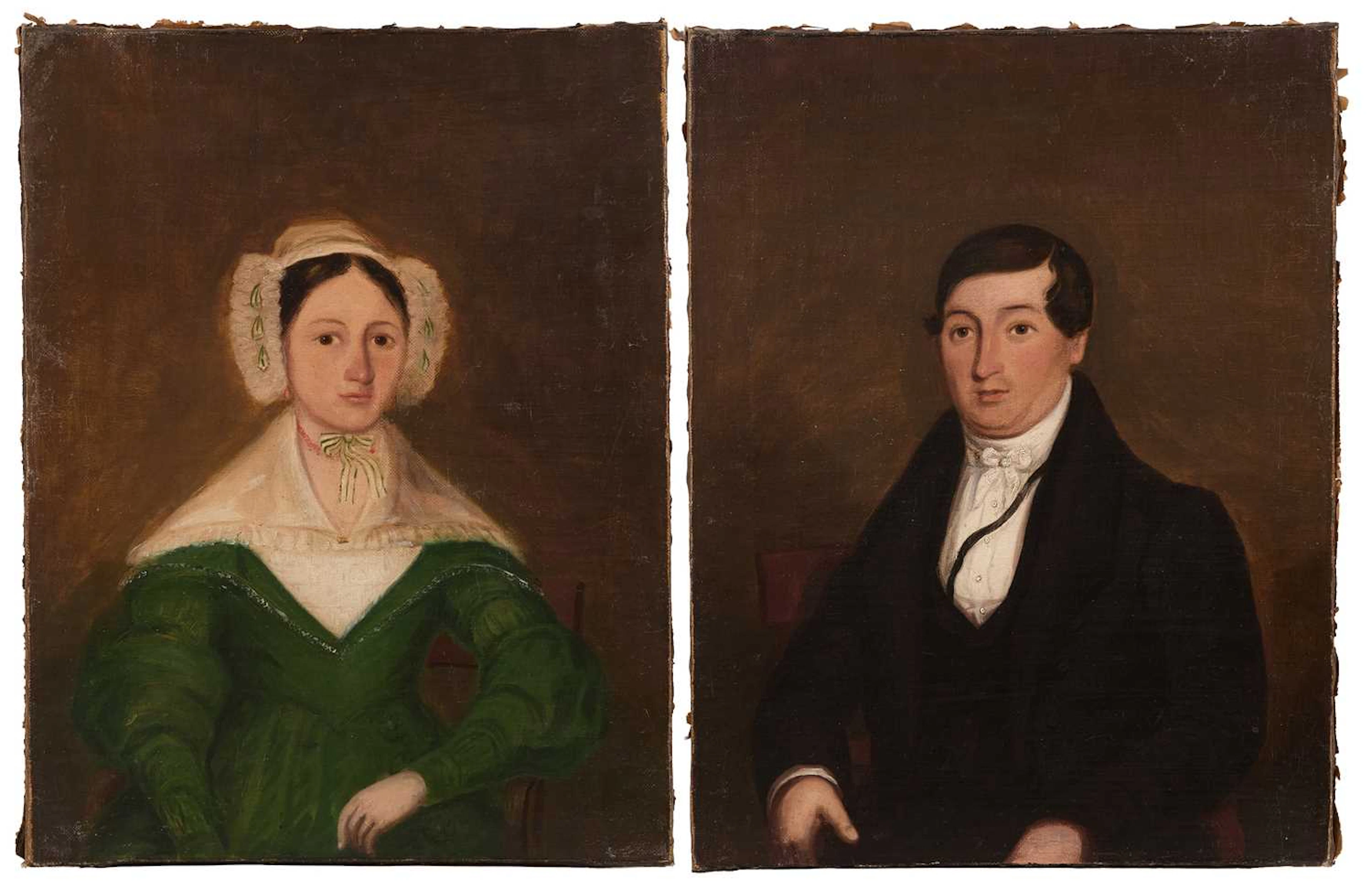 English Naive School, c.1830s Portrait of young man, half-length seated