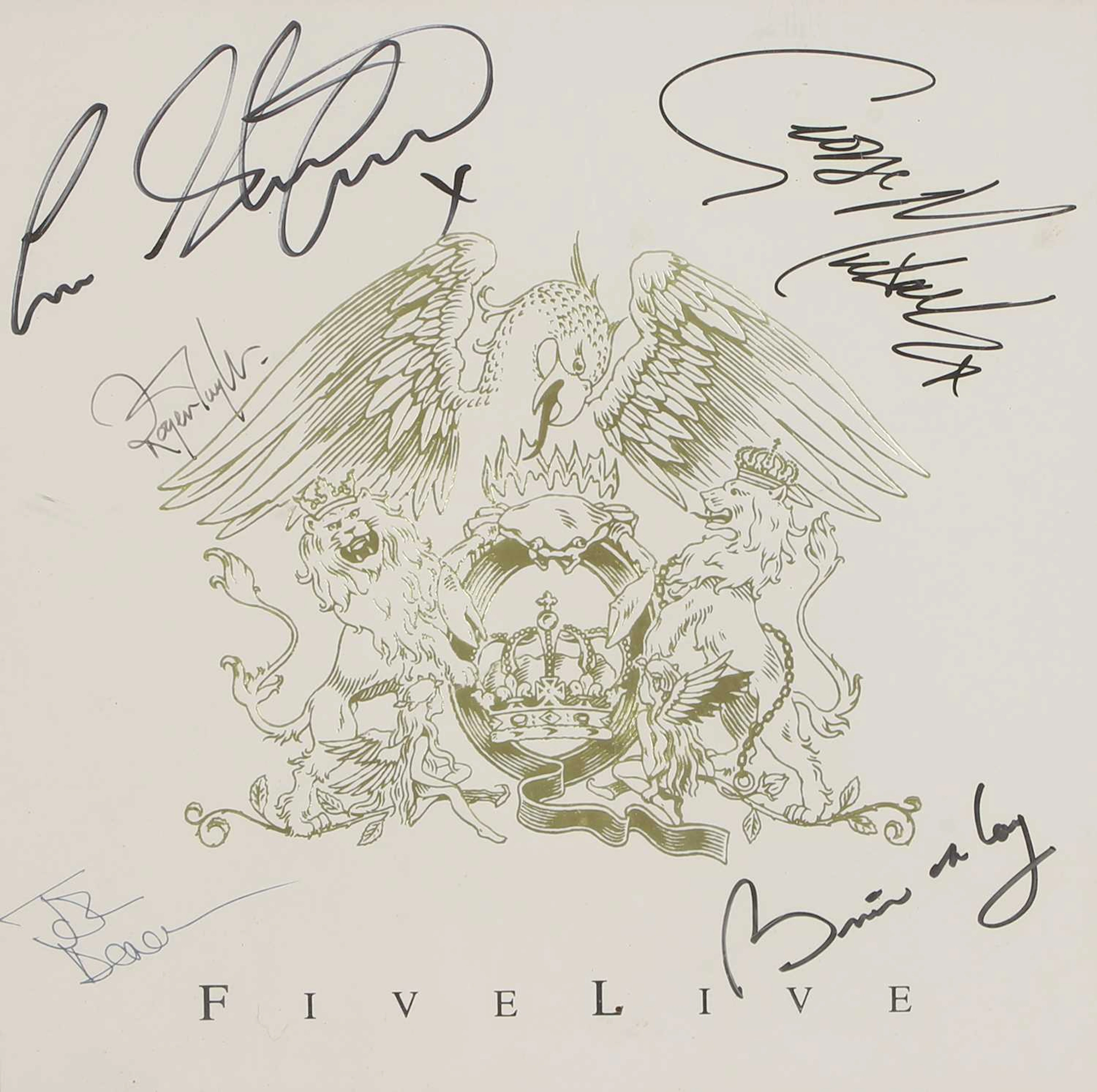A Queen 'Five Live' EP sleeve signed by: