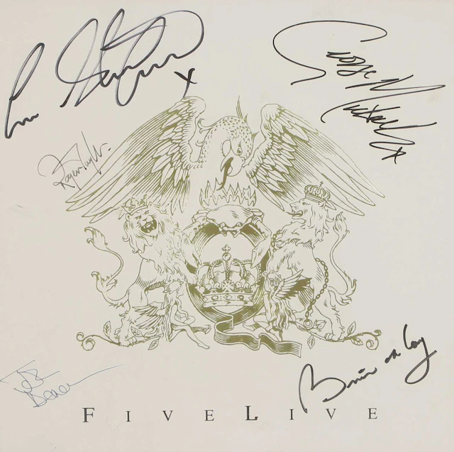 A Queen 'Five Live' EP sleeve signed by: