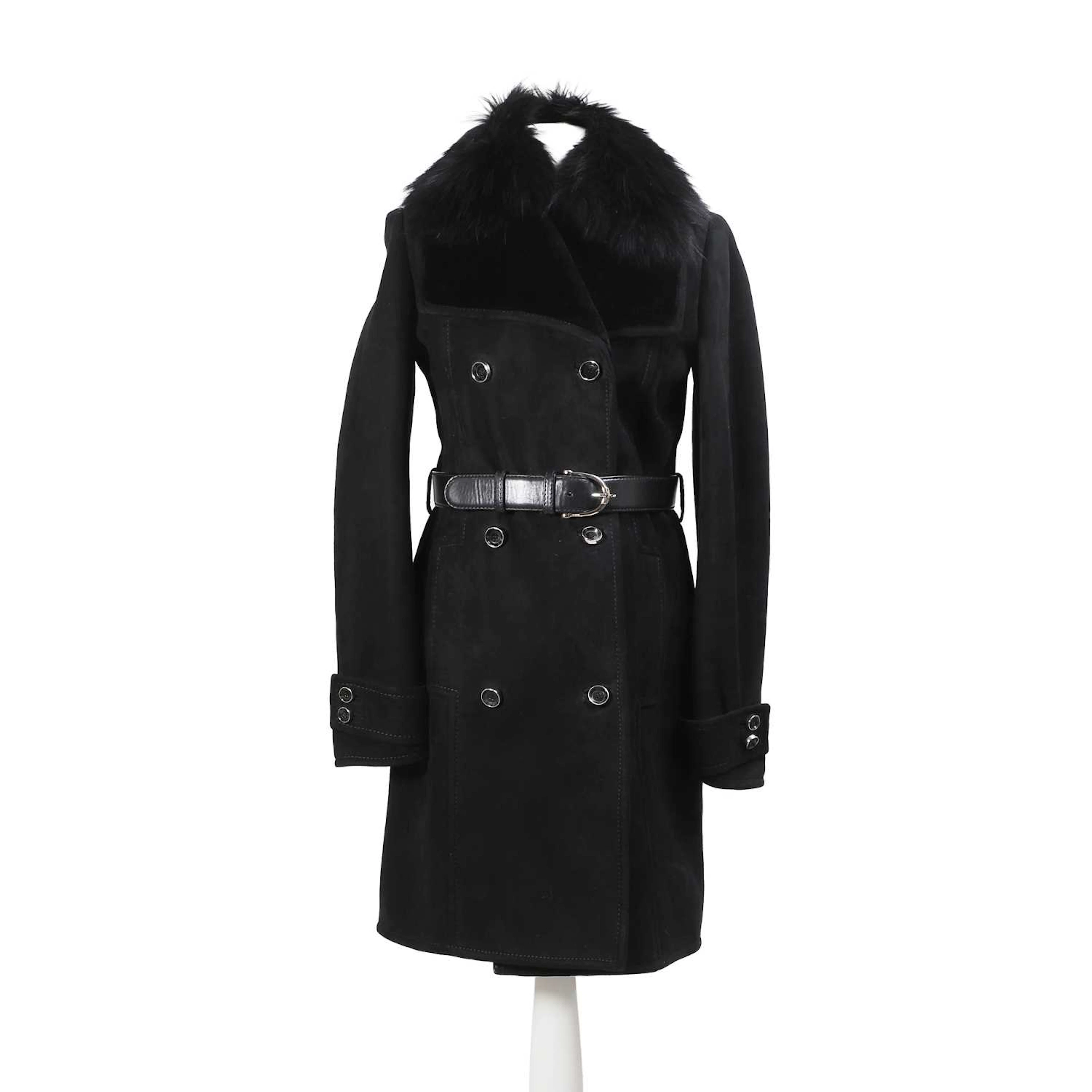 Gucci a black fur collar suede coat