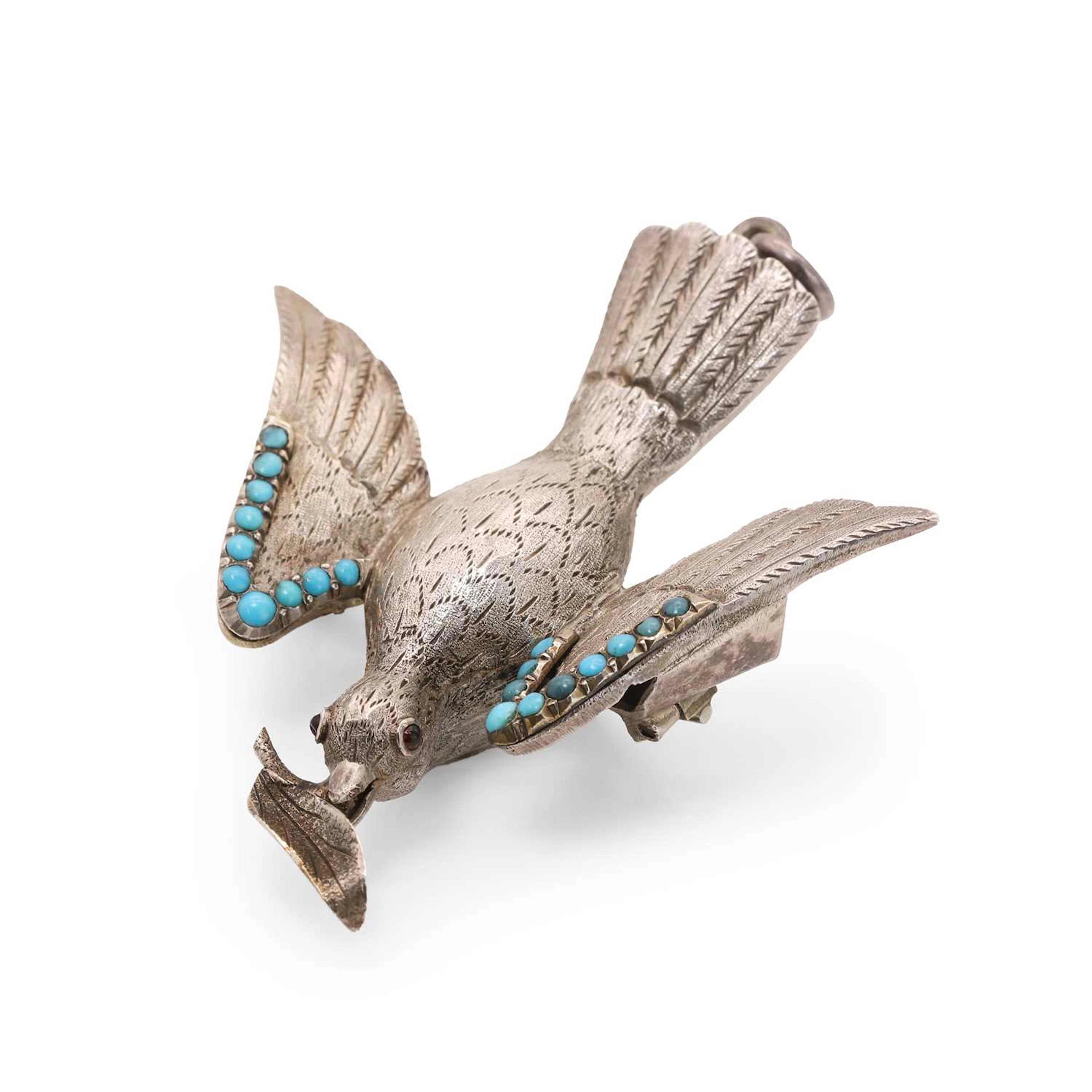 A Victorian silver turquoise set Saint Esprit dove pendant/brooch