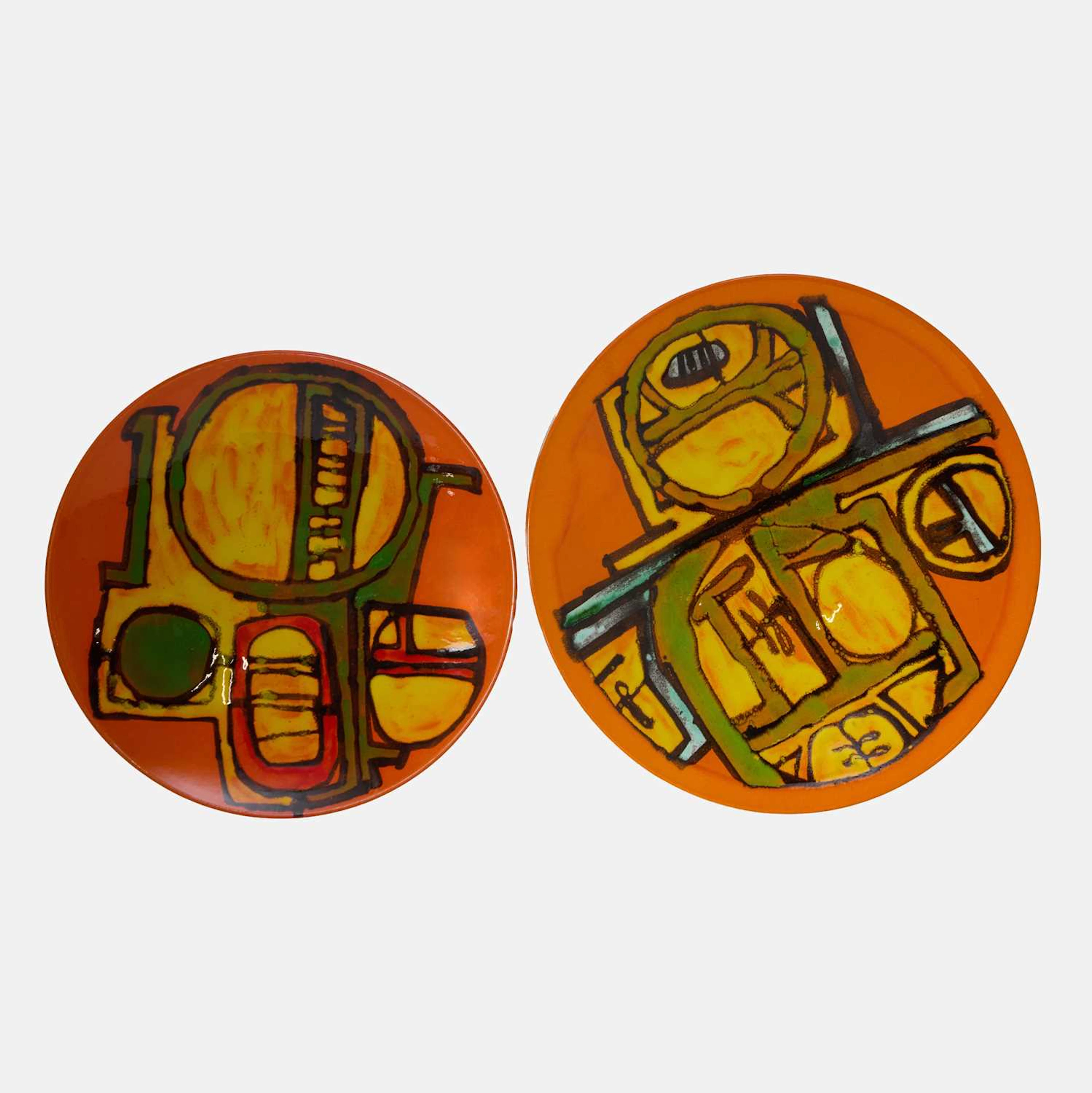 Poole Pottery two 'Delphis' chargers
