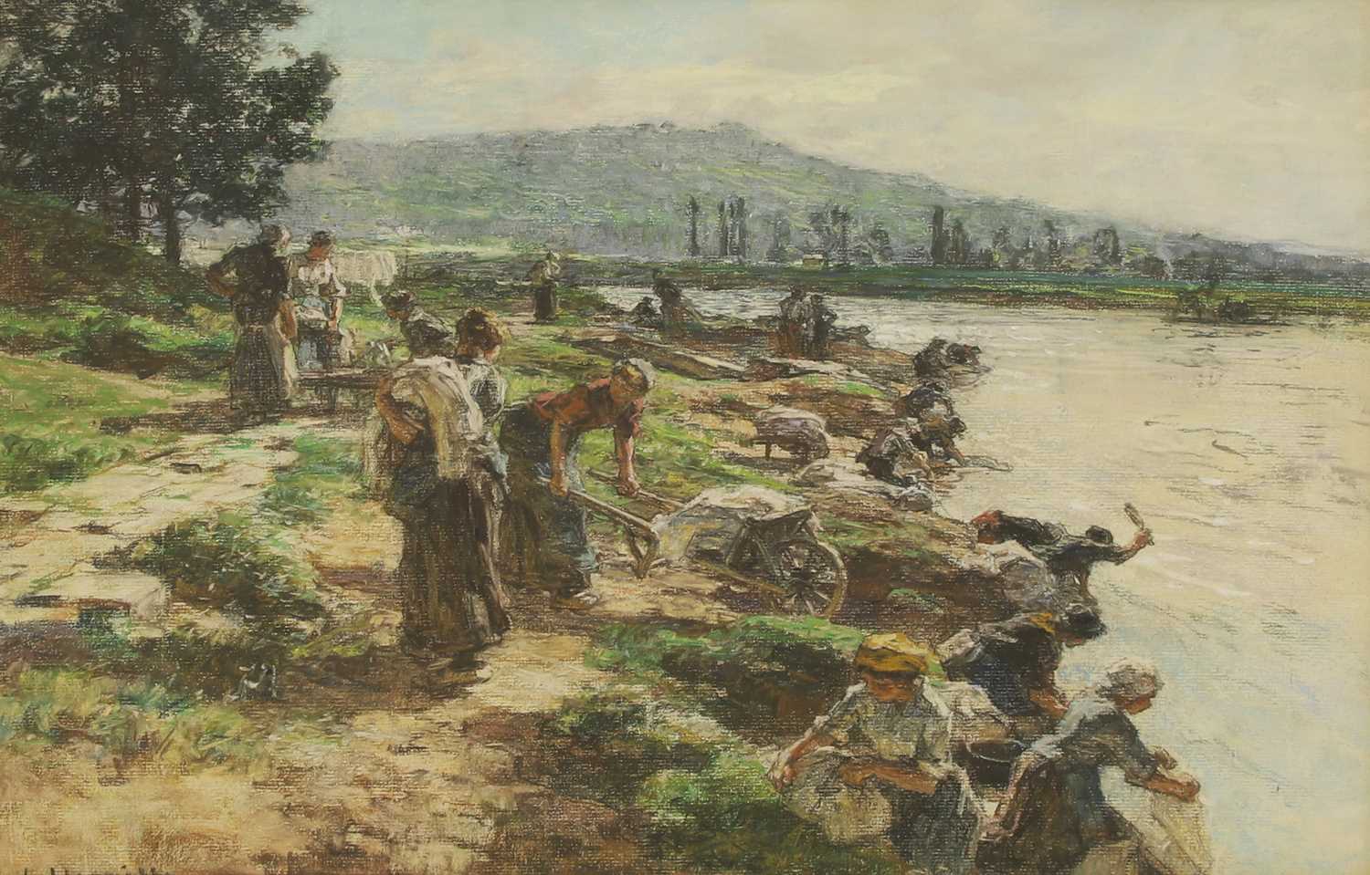 Léon Augustin Lhermitte (French, 1844-1925) Washerwomen on the banks of a river