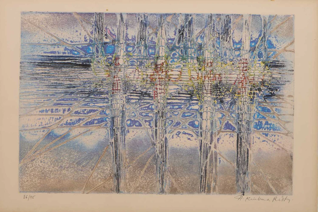 Krishna Reddy (Indian, 1925-2018) Untitled (Radiating Flowers)