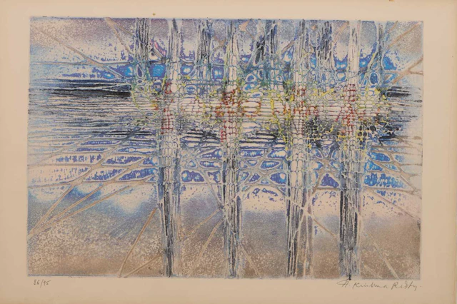 Krishna Reddy (Indian, 1925-2018) Untitled (Radiating Flowers)