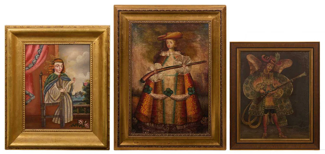 Cuzco School, 19th century An archangel with an arquebus; and two