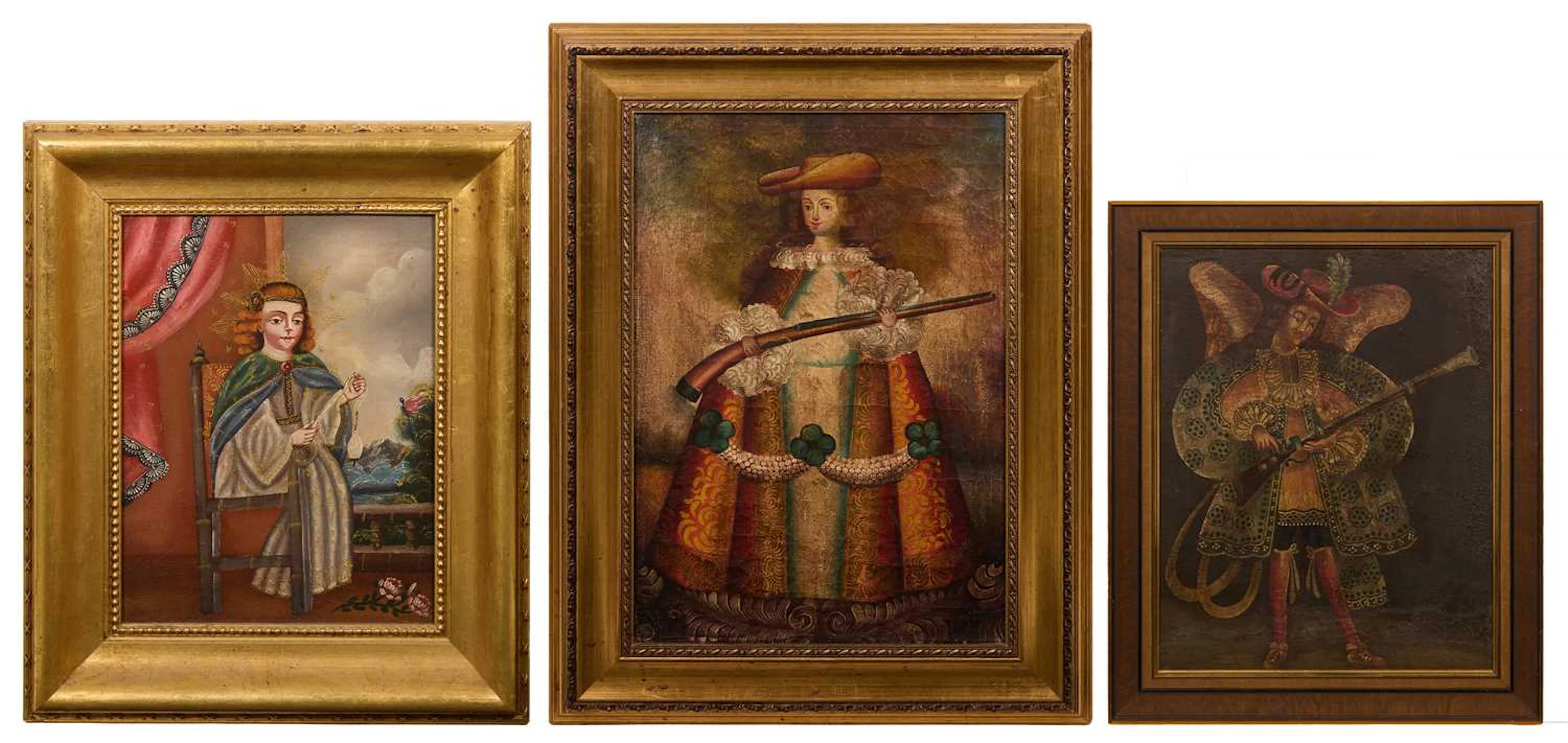 Cuzco School, 19th century An archangel with an arquebus; and two