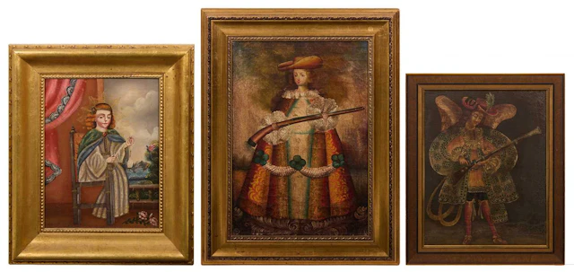 Cuzco School, 19th century An archangel with an arquebus; and two