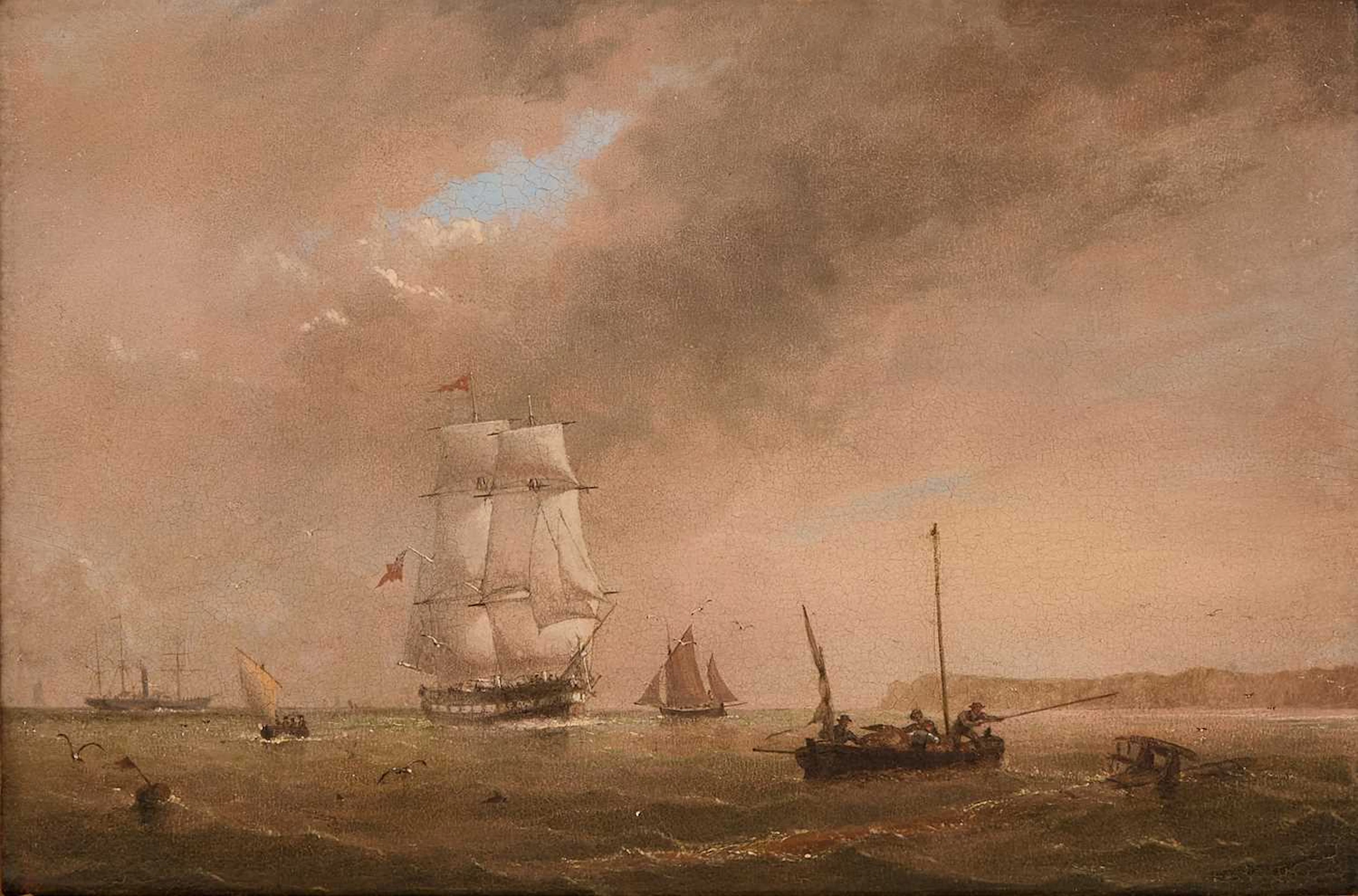 William Frederick Settle (British, 1821-1897) Shipping off the coast
