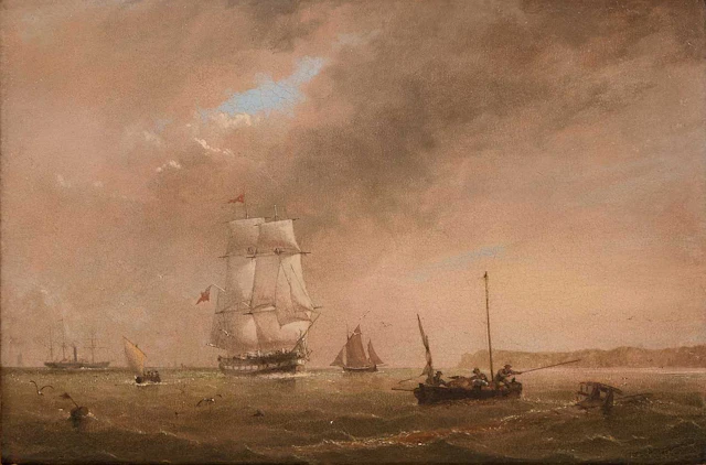 William Frederick Settle (British, 1821-1897) Shipping off the coast