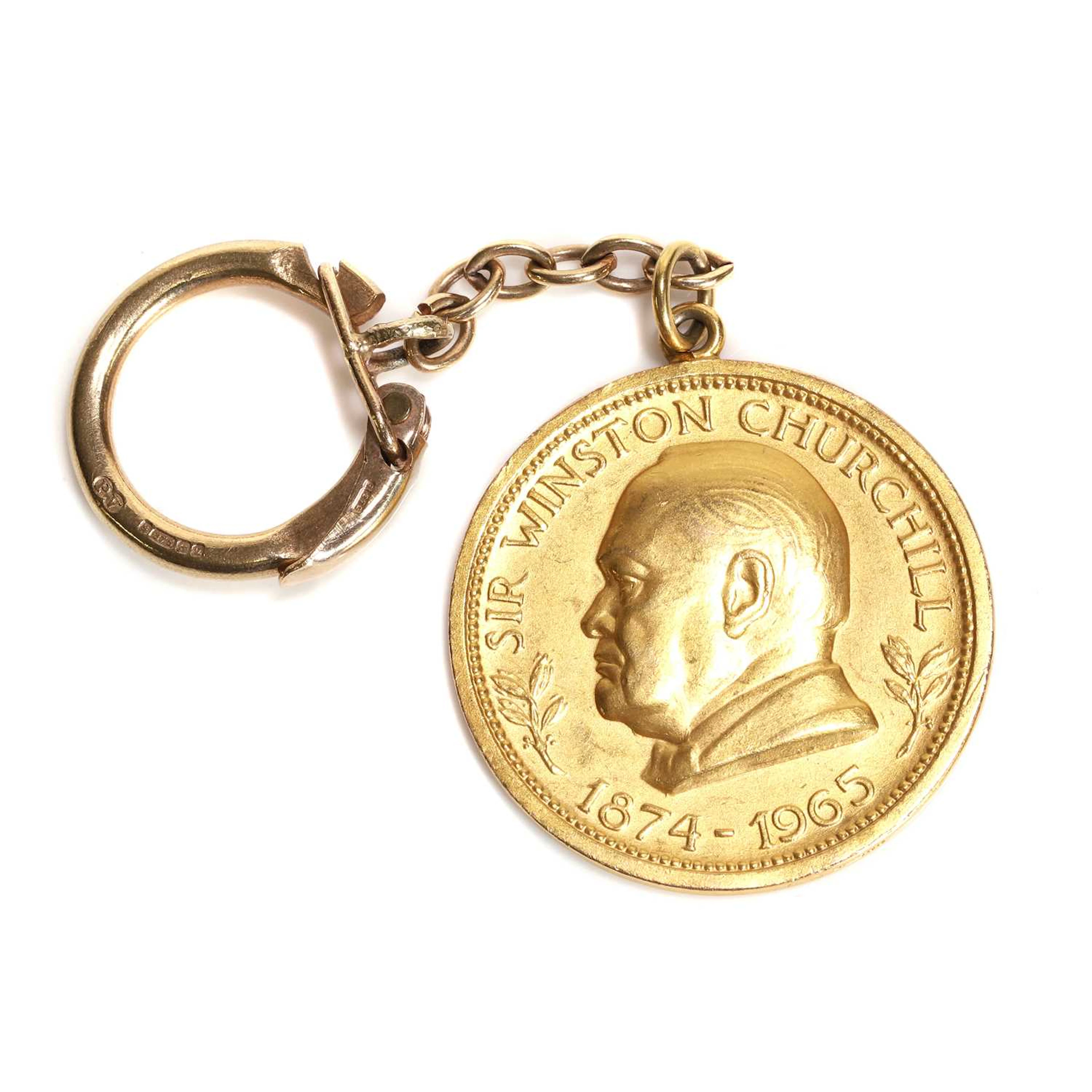 A 9ct gold commemorative Sir Winston Churchill medallion key ring