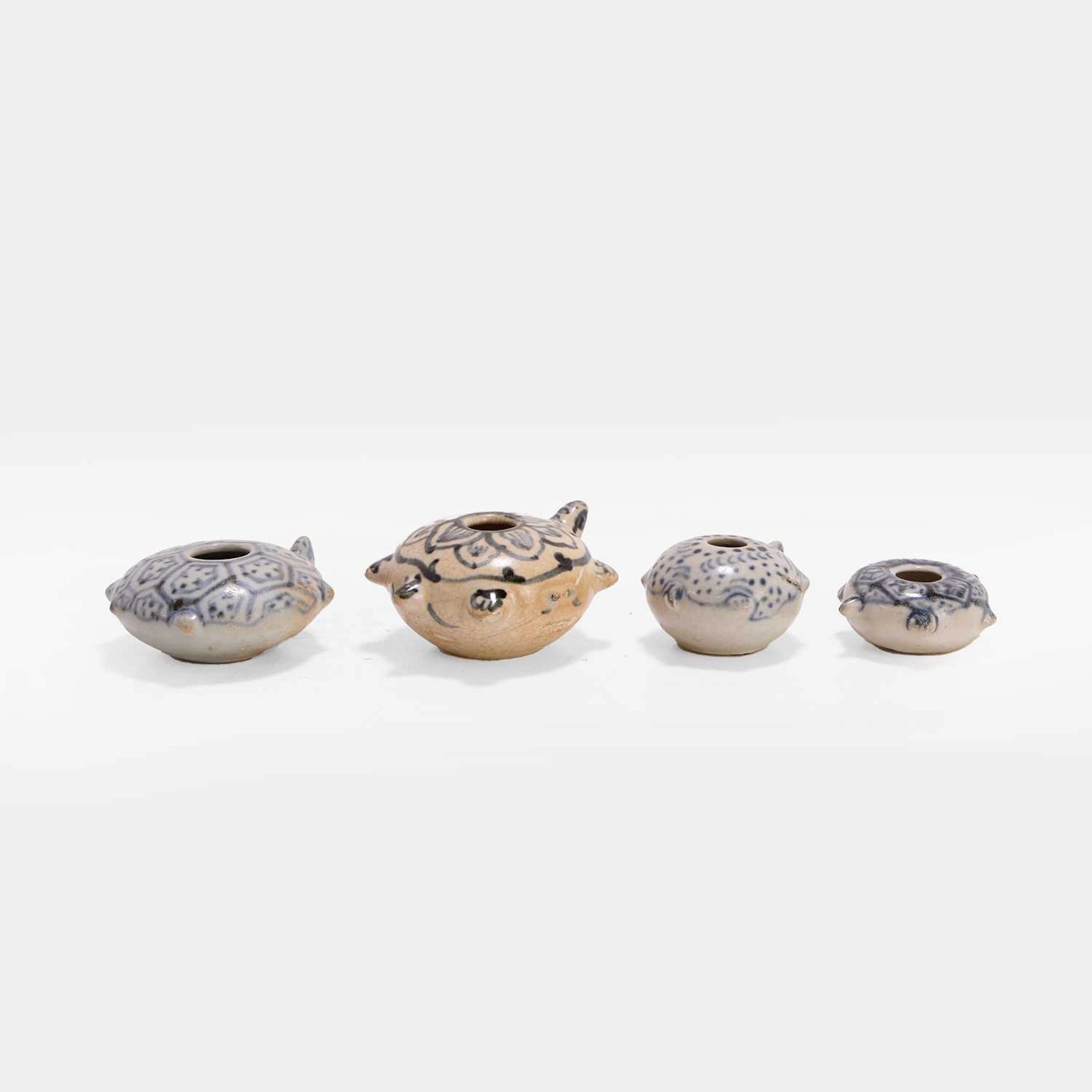 A collection of four Vietnamese blue and white zoomorphic water pots