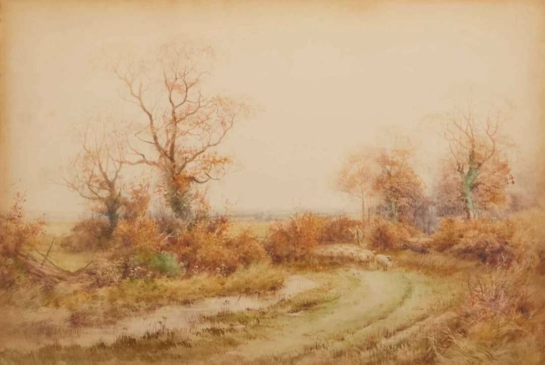 Henry (Harry) Stannard (British, 1844-1920) A shepherd with his flock