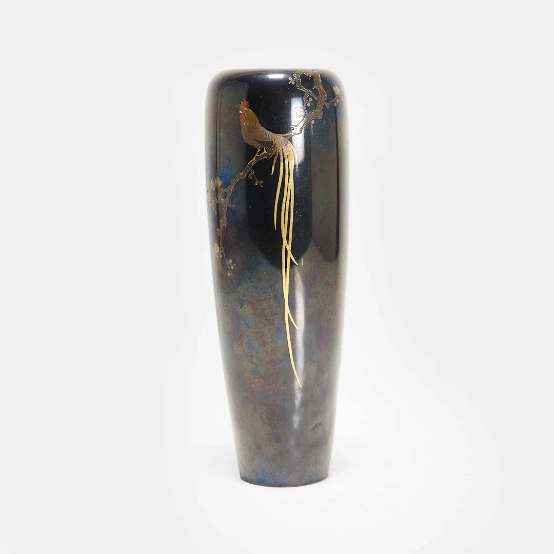 A Japanese mixed-metal-inlaid bronze vase Meiji period (1868-1912)