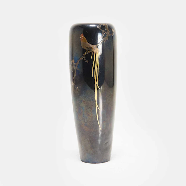 A Japanese mixed-metal-inlaid bronze vase Meiji period (1868-1912)