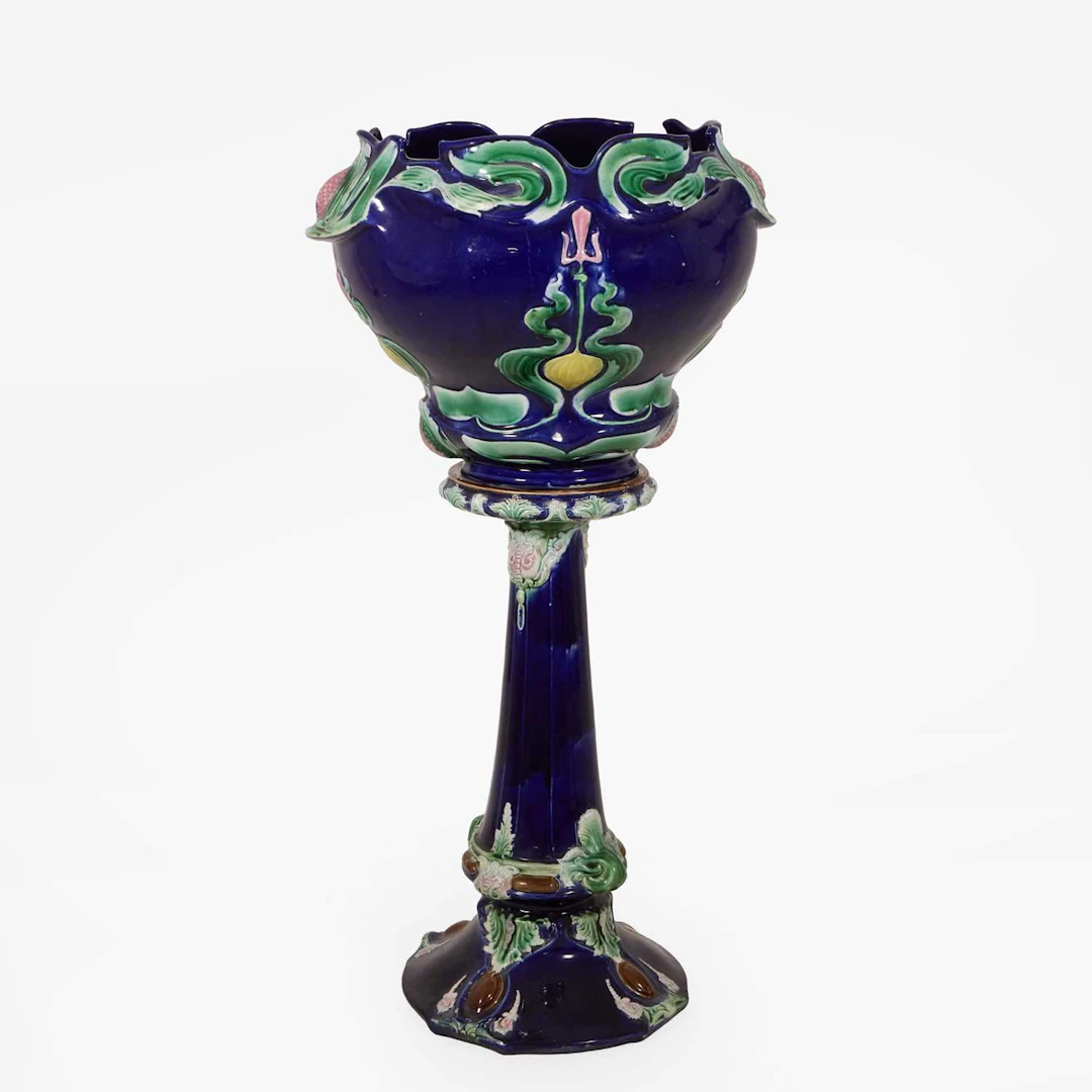 Art Nouveau style a majolica jardinière and stand