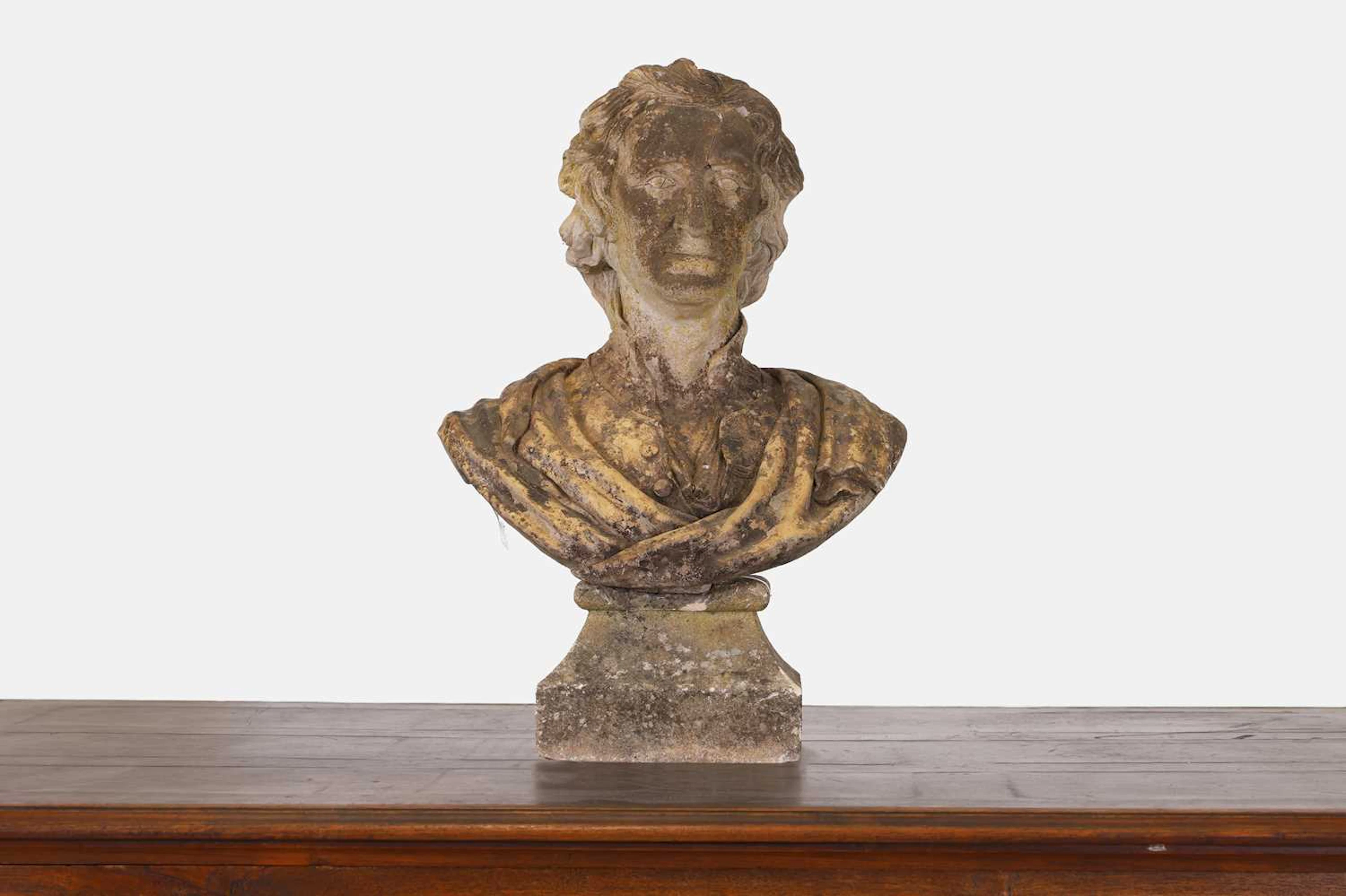 A terracotta bust, possibly of Sir Isaac Newton 19th century