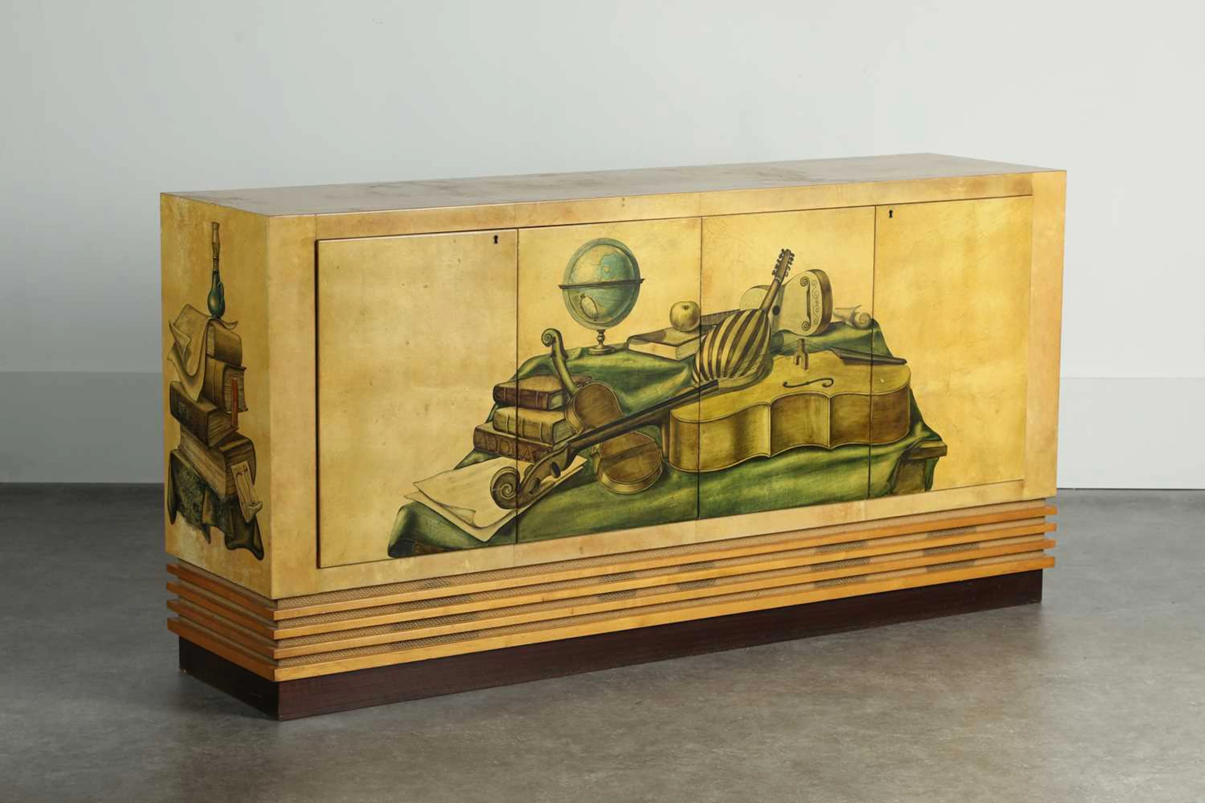 A lacquered goatskin side cabinet