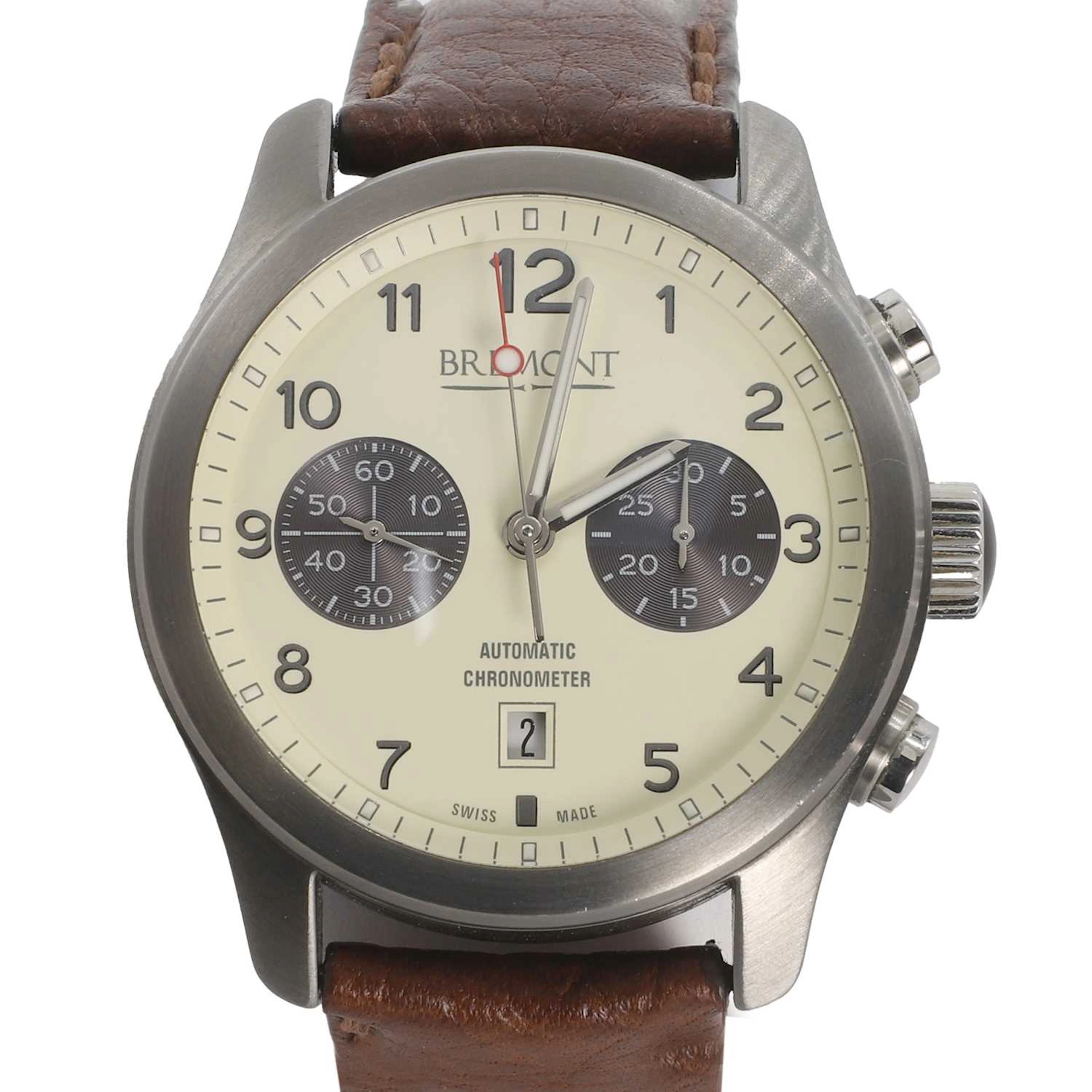 A stainless steel Bremont chronograph automatic strap watch
