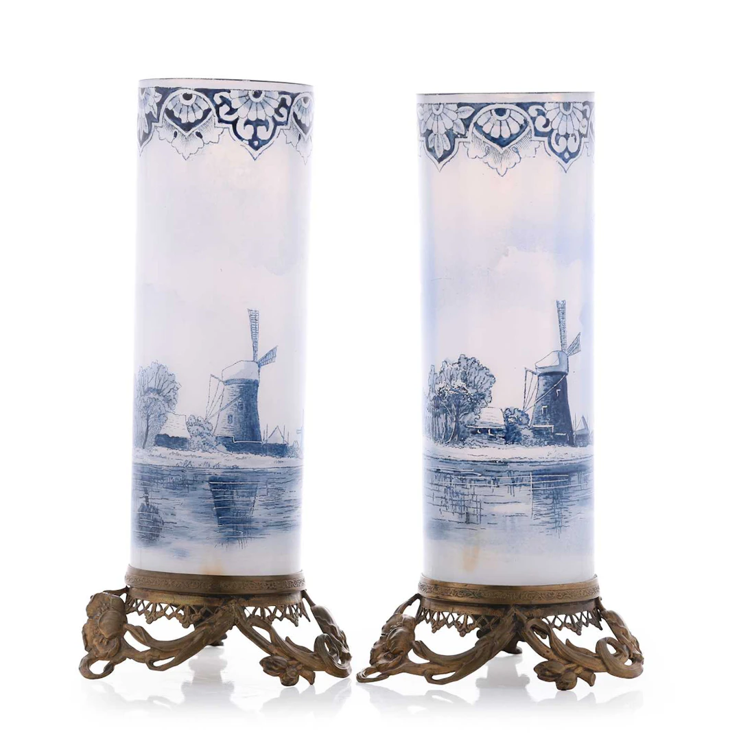 A pair of gilt-metal-mounted Legras glass vases circa 1900, French