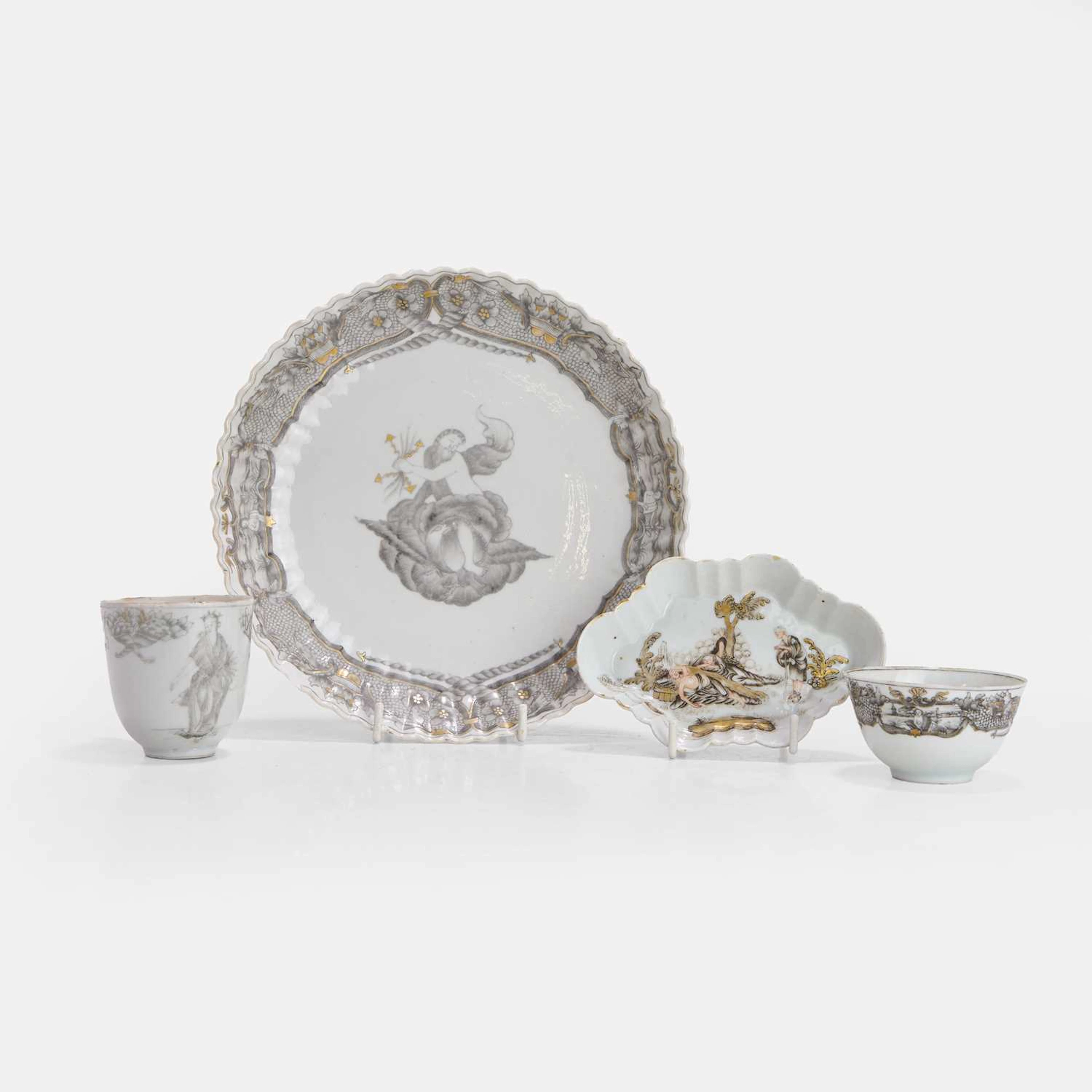 A collection of four Chinese export en grisaille porcelain wares 18th century