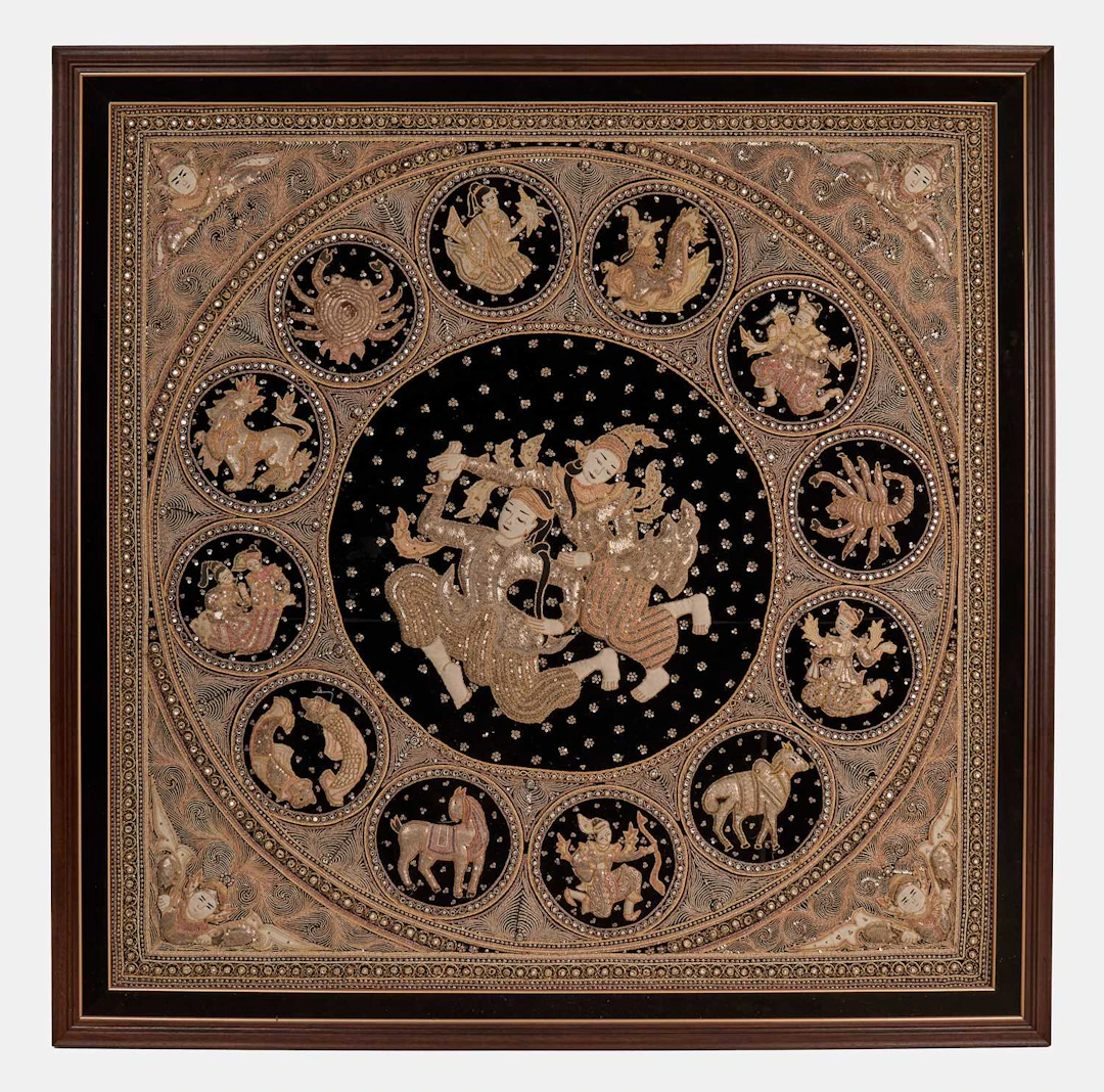 A very large Burmese (Myanmar) kalaga stumpwork panel 20th century