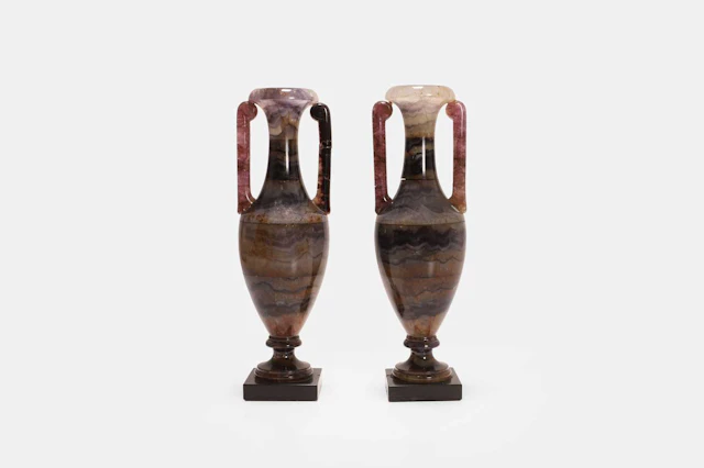A pair of Derbyshire Blue John urns 19th century