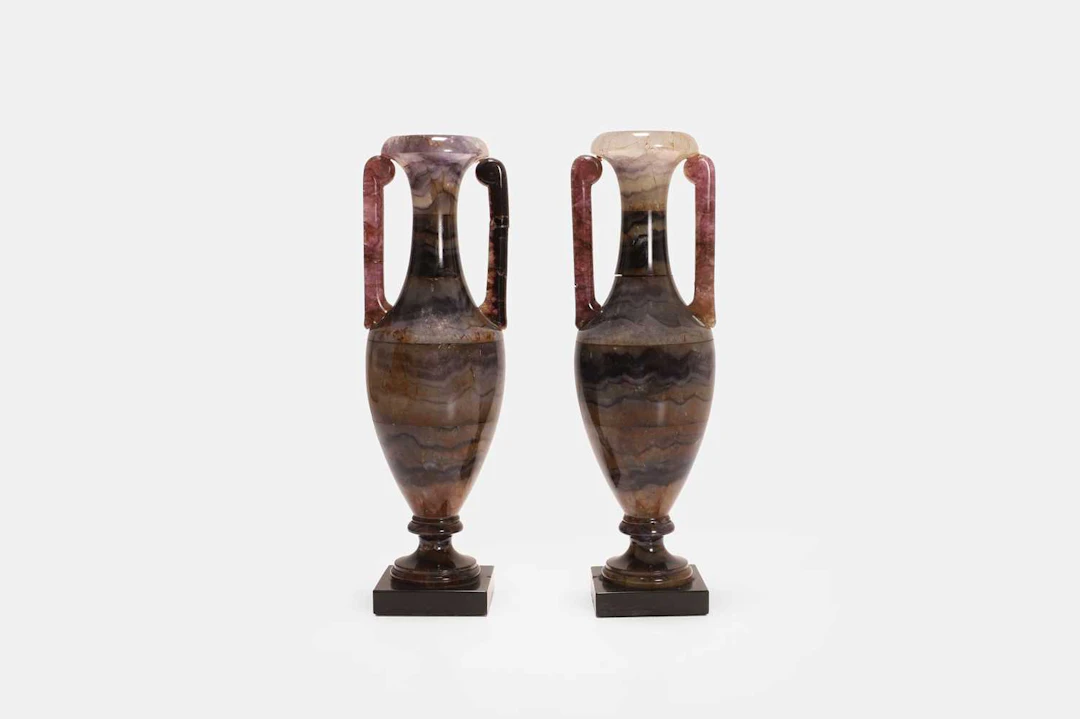 A pair of Derbyshire Blue John urns 19th century