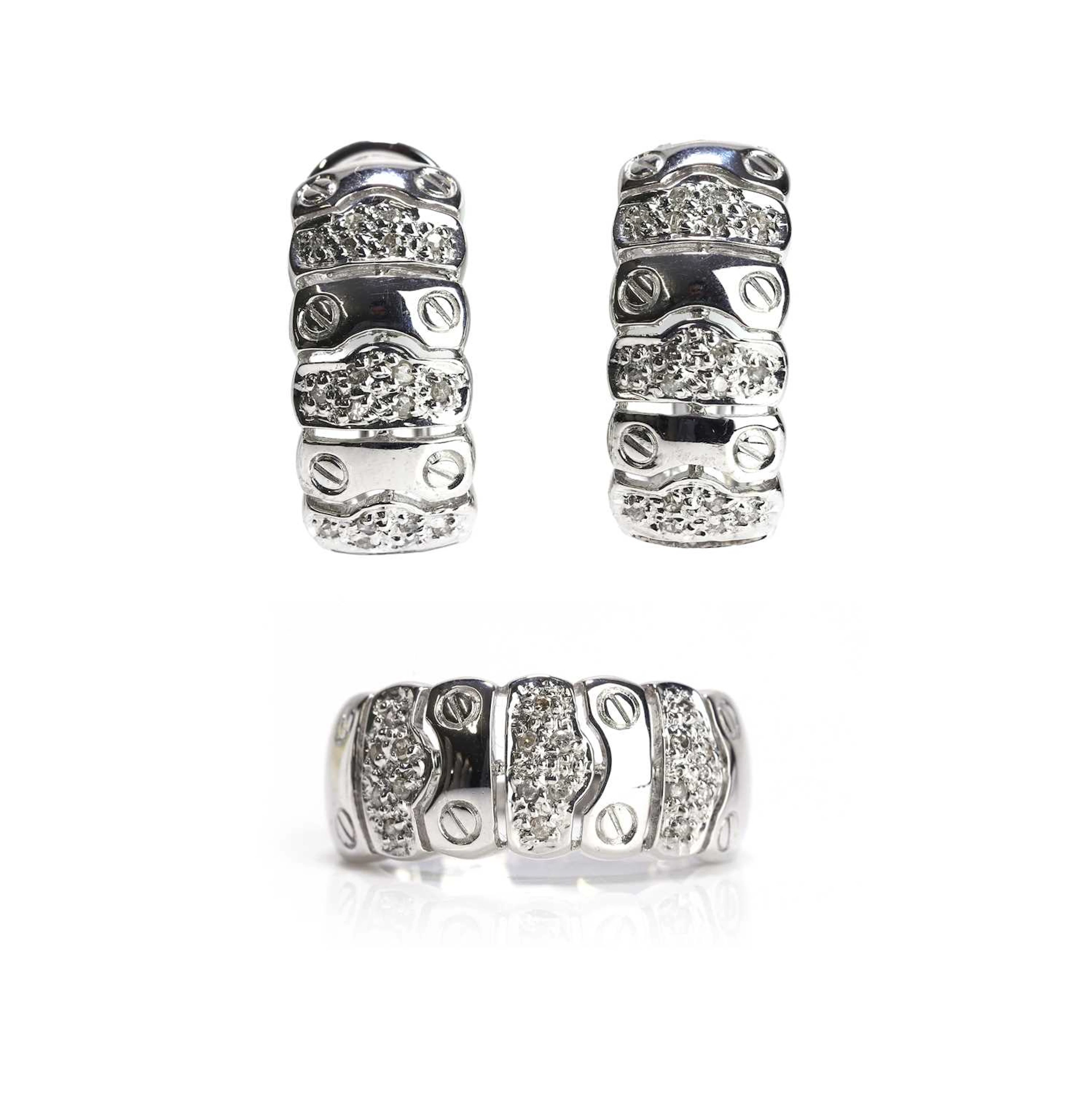 A diamond ring and earrings set