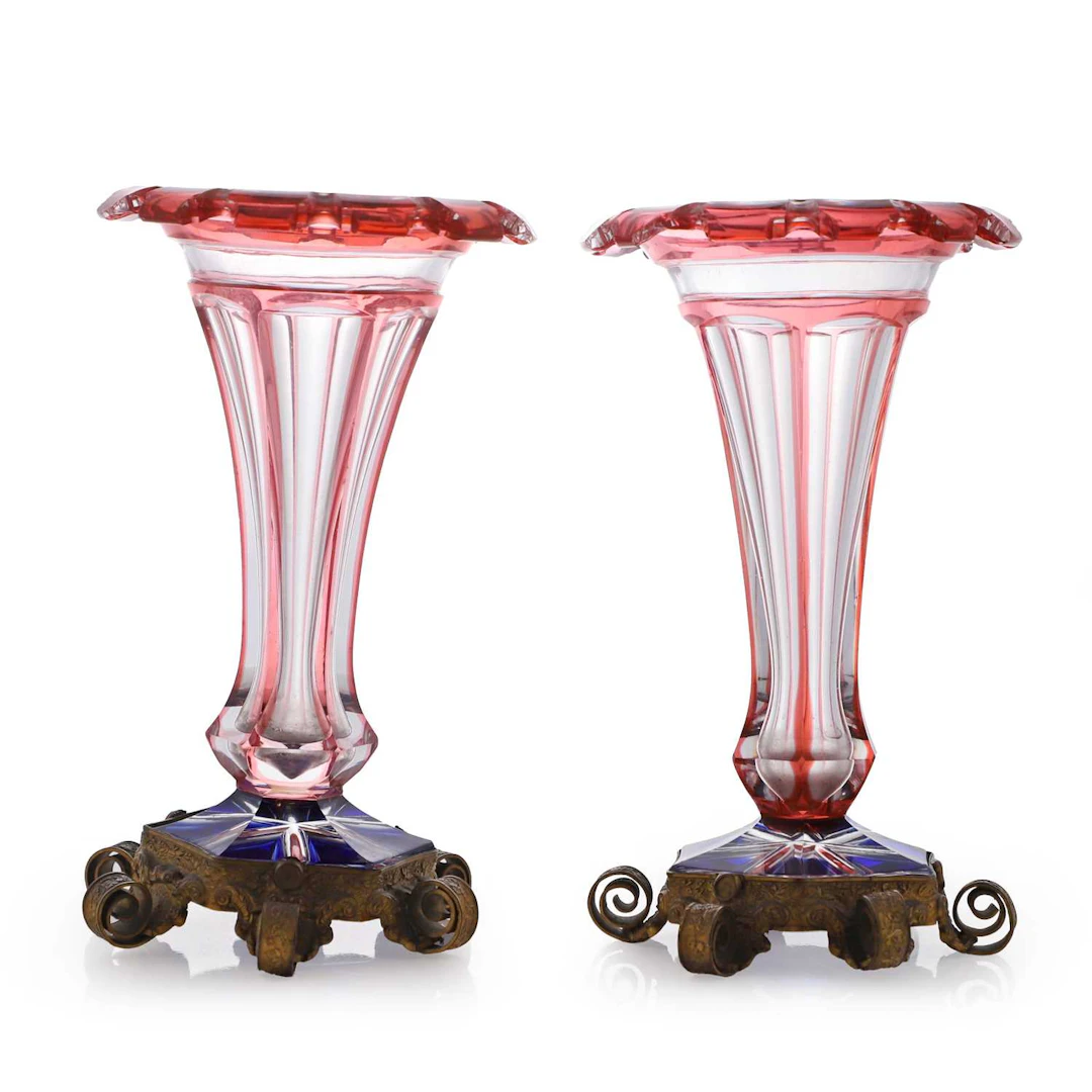 A pair of cased and cut-glass vases mid to late 19th century, Bohemian