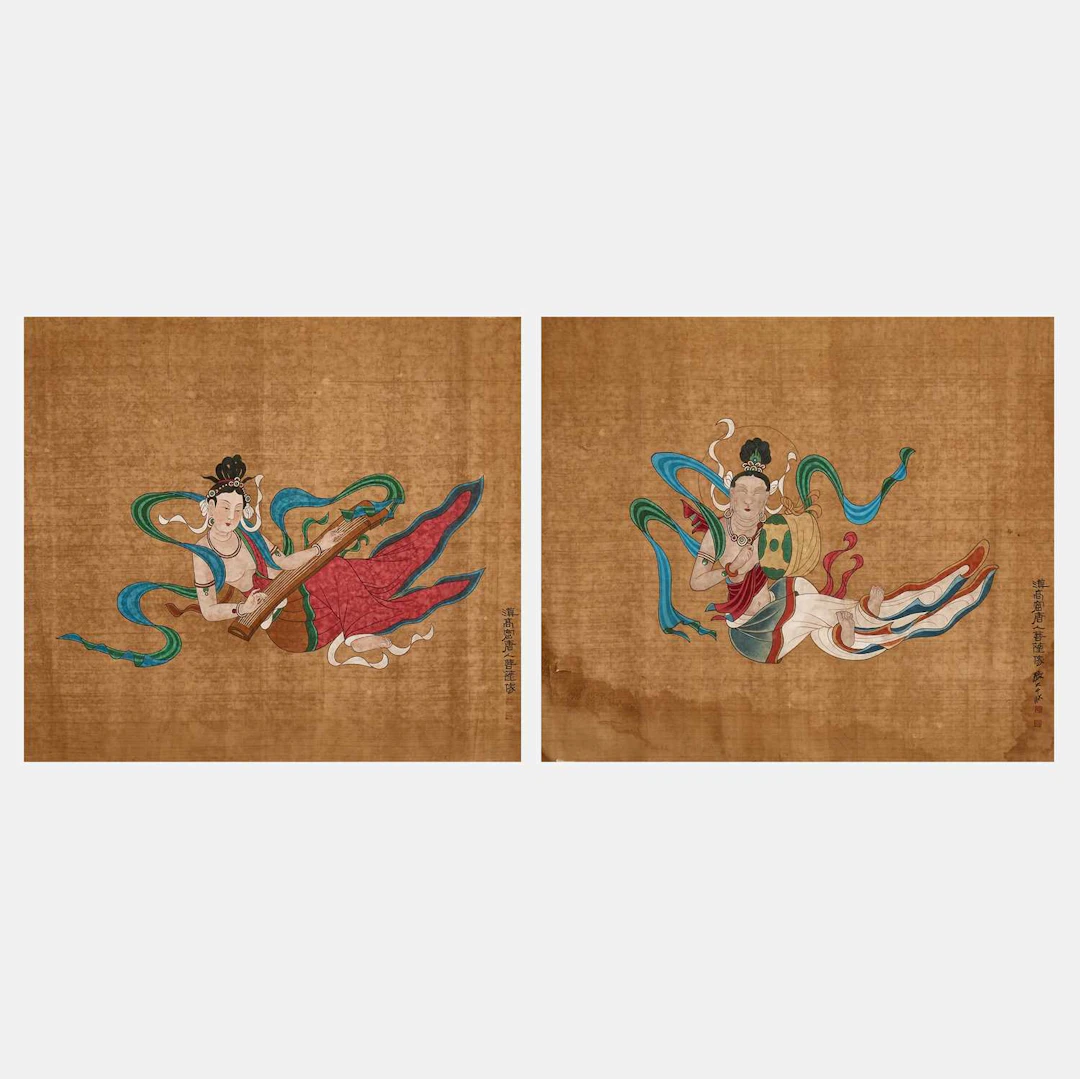 A pair of Chinese gouache paintings 20th century