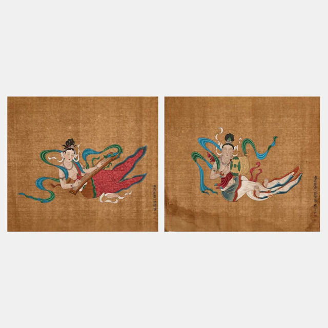 A pair of Chinese gouache paintings 20th century