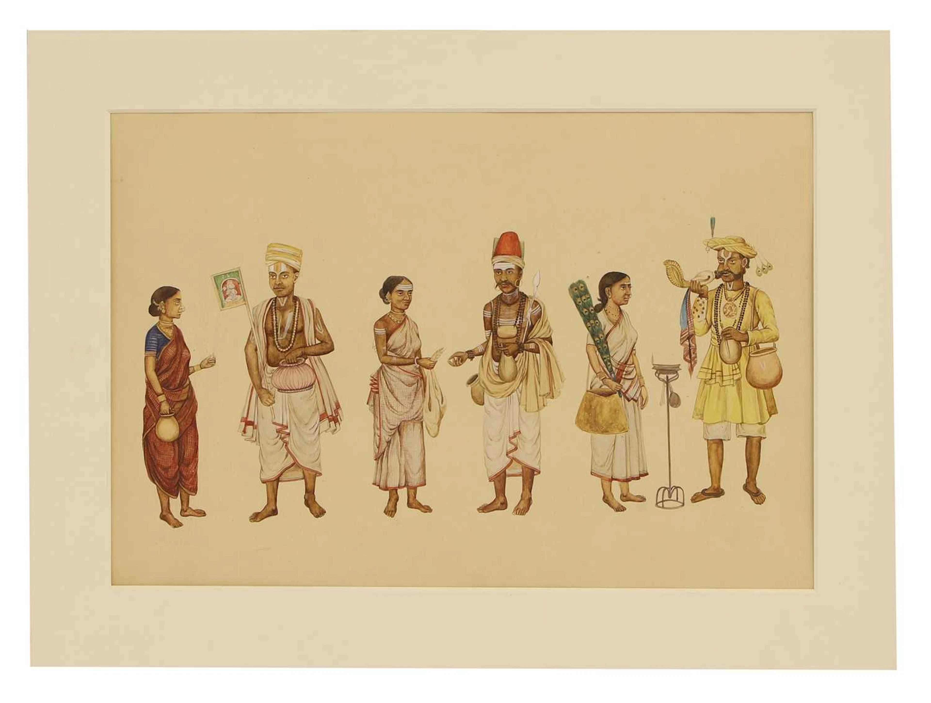 An Indian Company School-style painting of religious mendicant couples