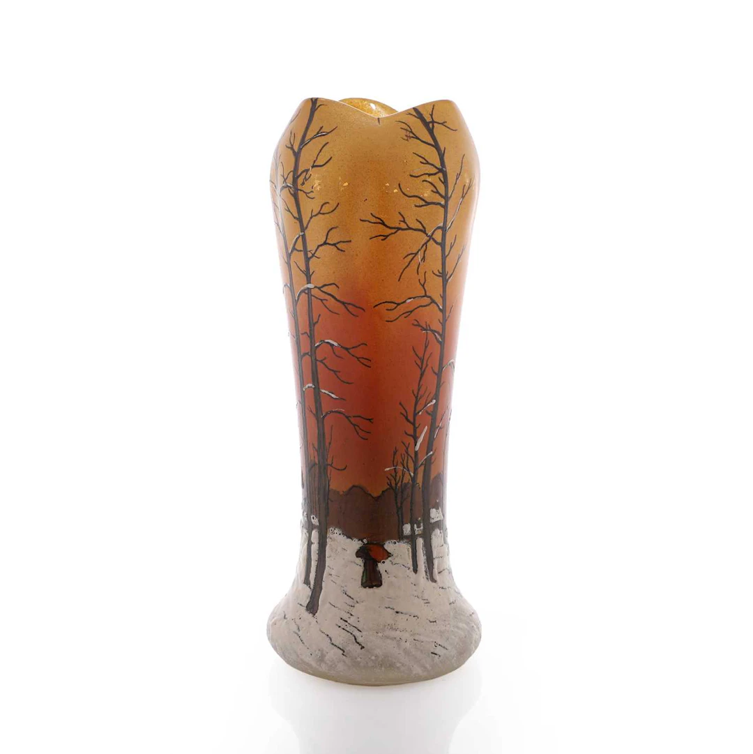A Legras 'Winter Landscape' glass vase circa 1920, French