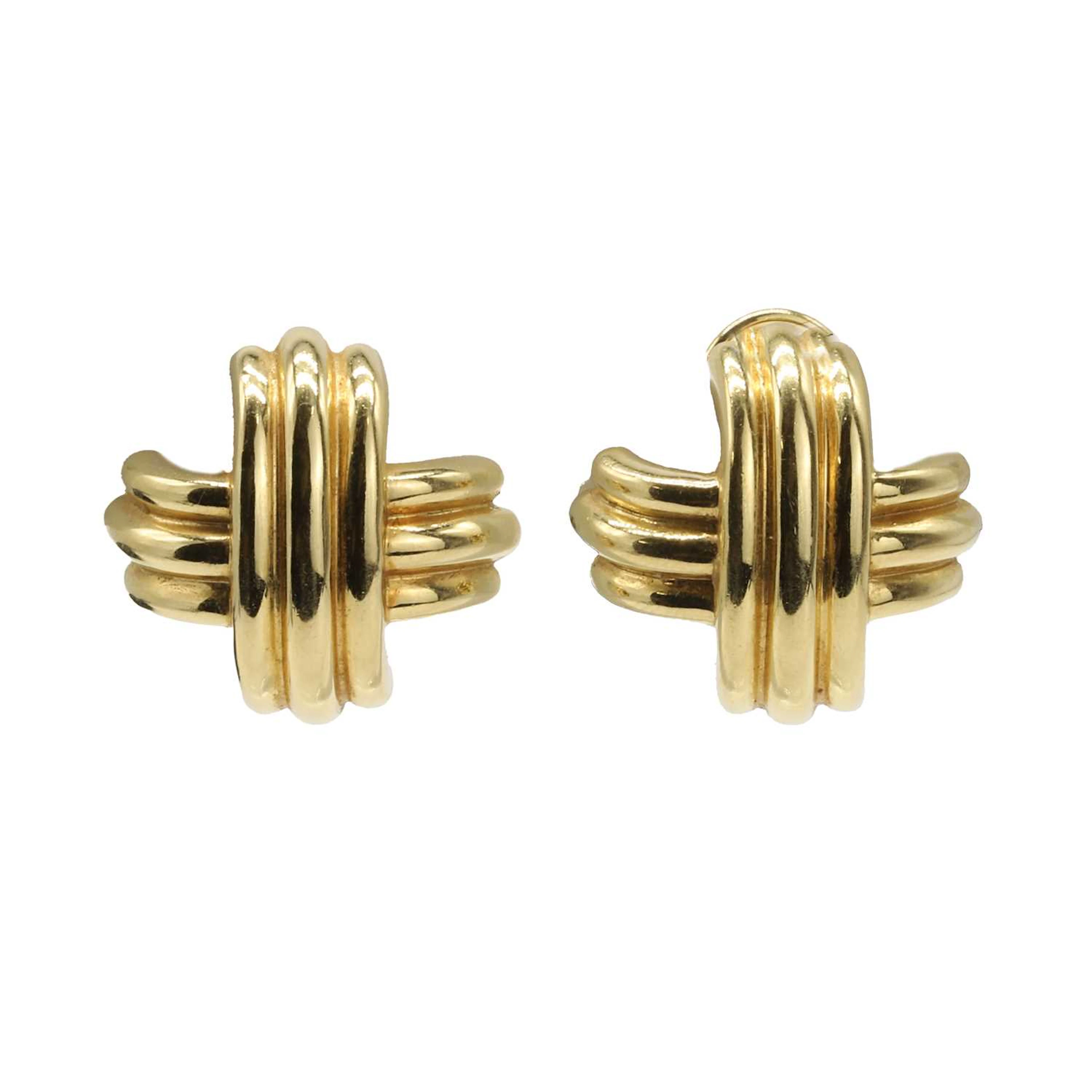 A pair of gold Signature X earrings by Tiffany & Co., c.1980s