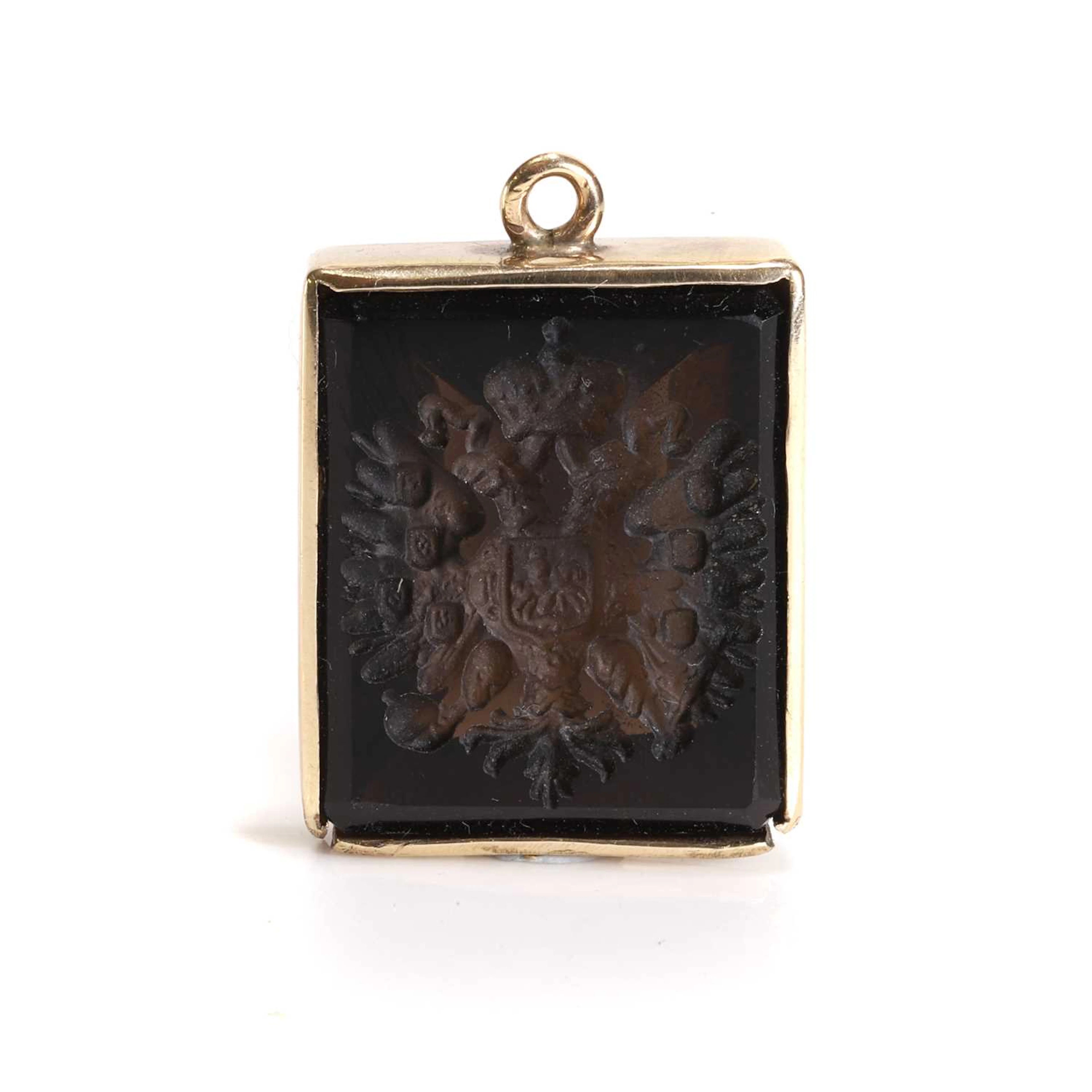 A gold mounted Russian Romanov smoky quartz seal