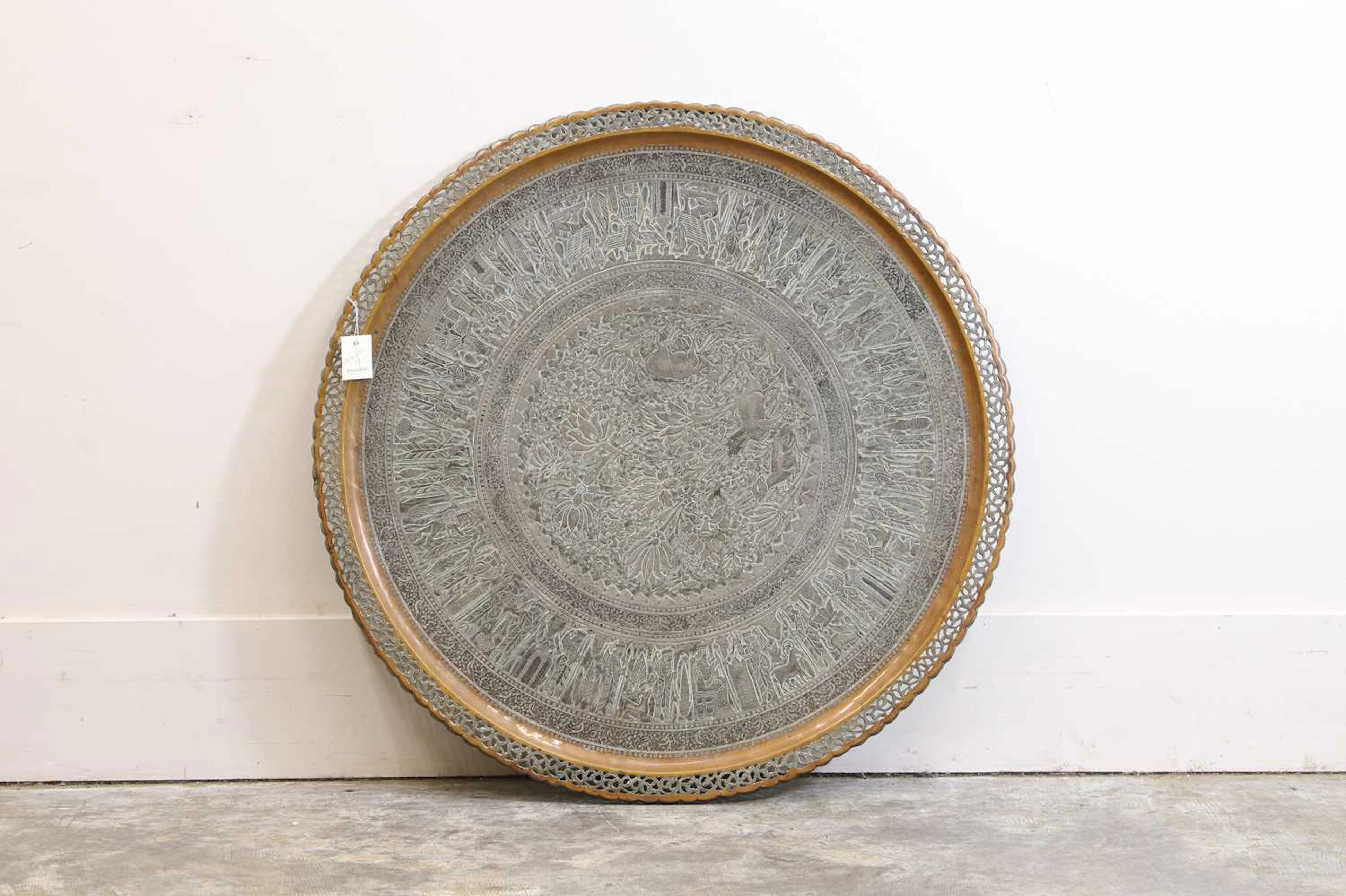 A large brass charger Persian, 20th century