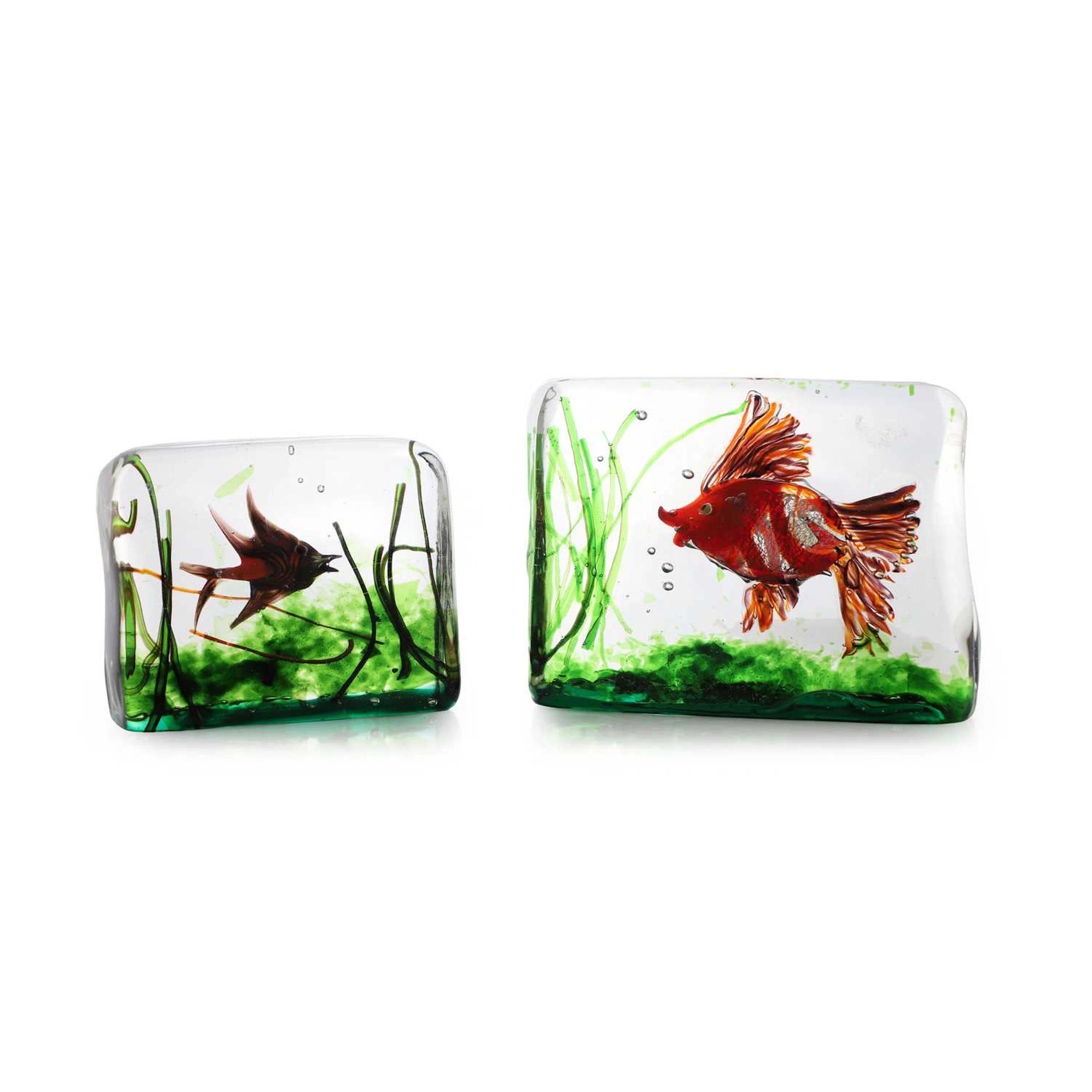 Two Murano 'Aquarium' paperweights circa 1960, in the manner of Cenedese