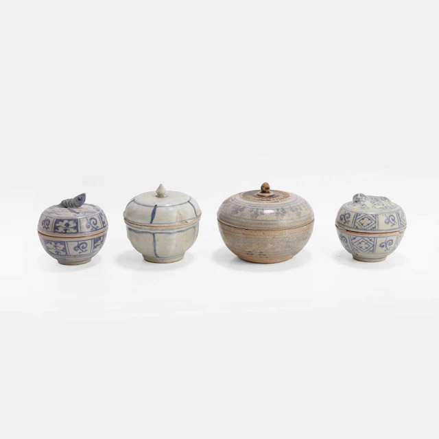 A collection of four Southeast Asian pottery boxes and covers 16th century