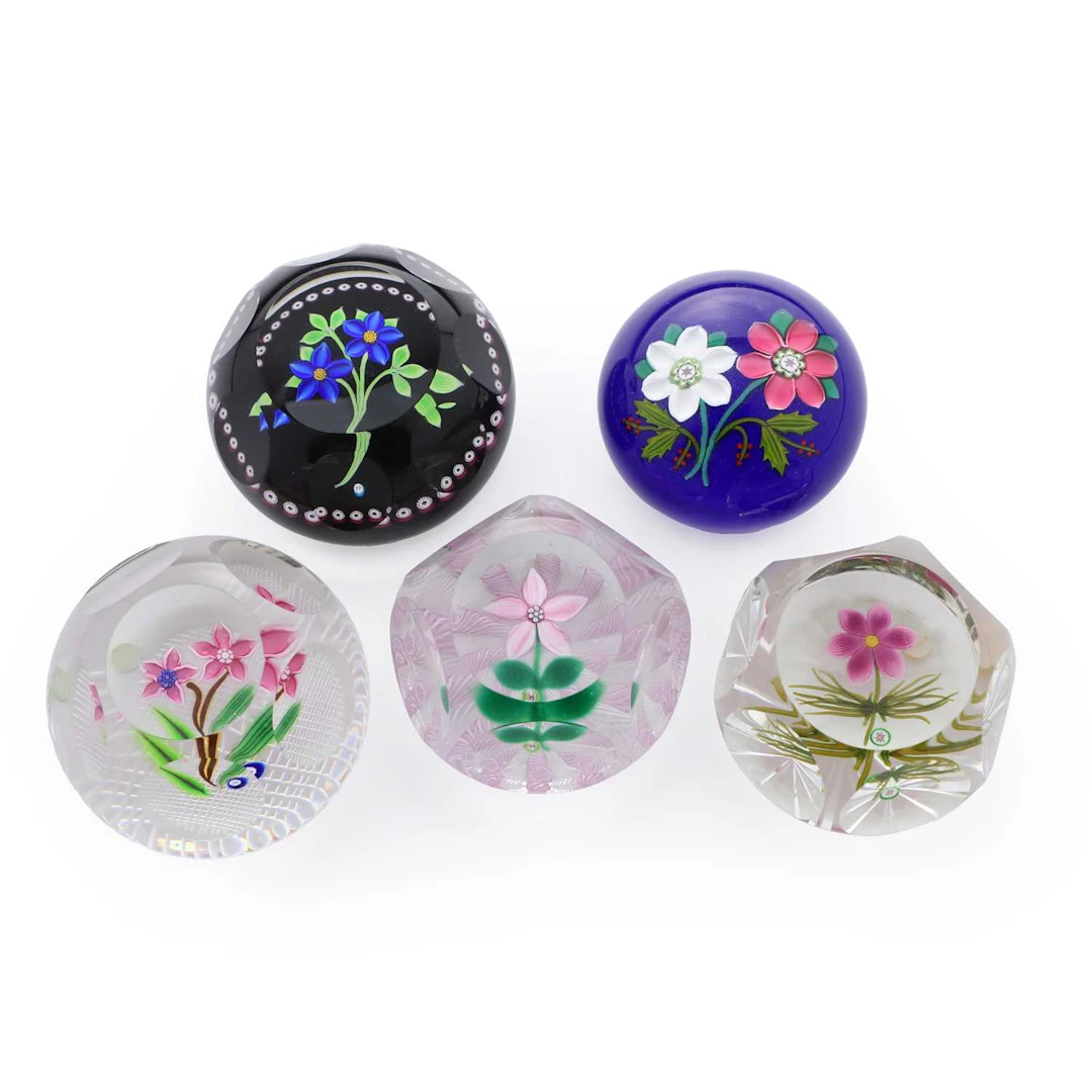 A collection of five floral bouquet paperweights late 20th century and later