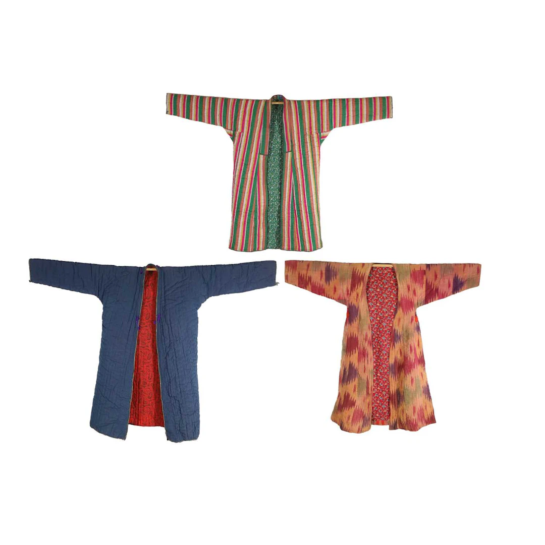 Three handmade vintage Uzbek coats
