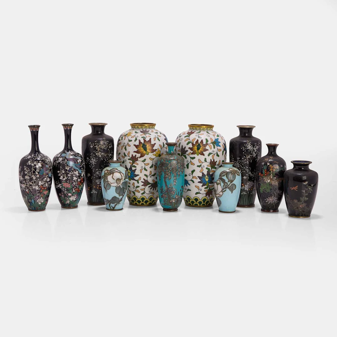 A collection of eleven Japanese cloisonné vases 19th-20th century